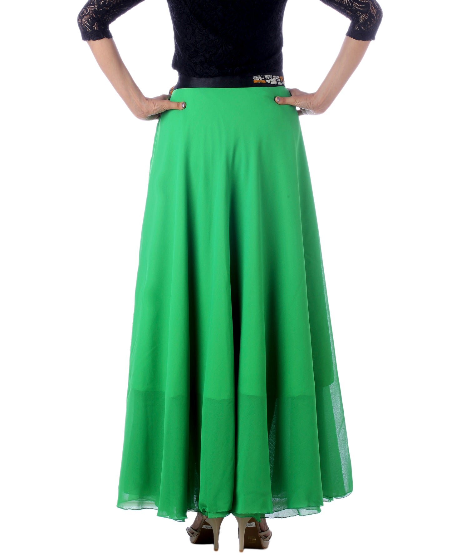 Green Solid Maxi Wrap Skirt Free Size WA000174