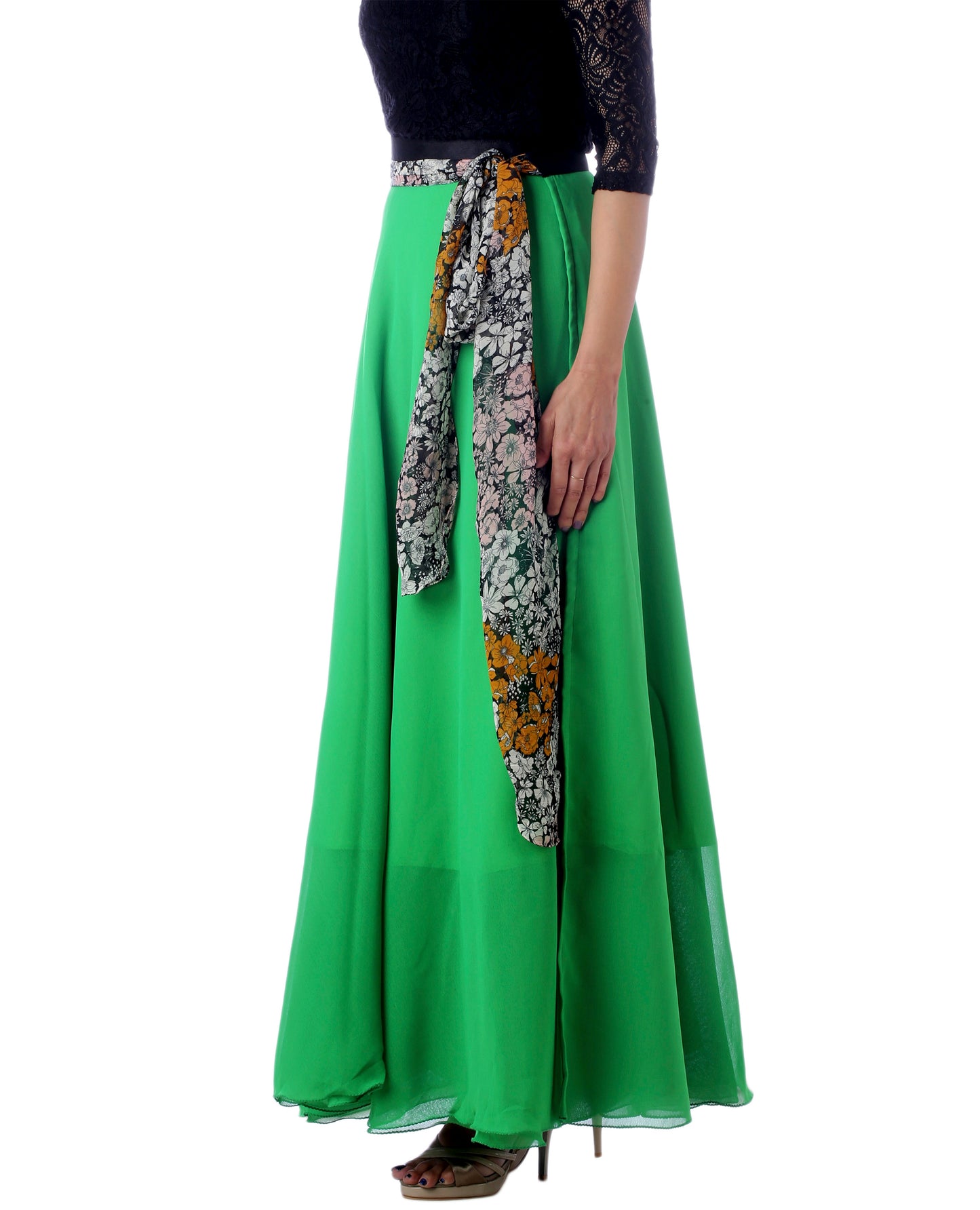 Green Solid Maxi Wrap Skirt Free Size WA000174