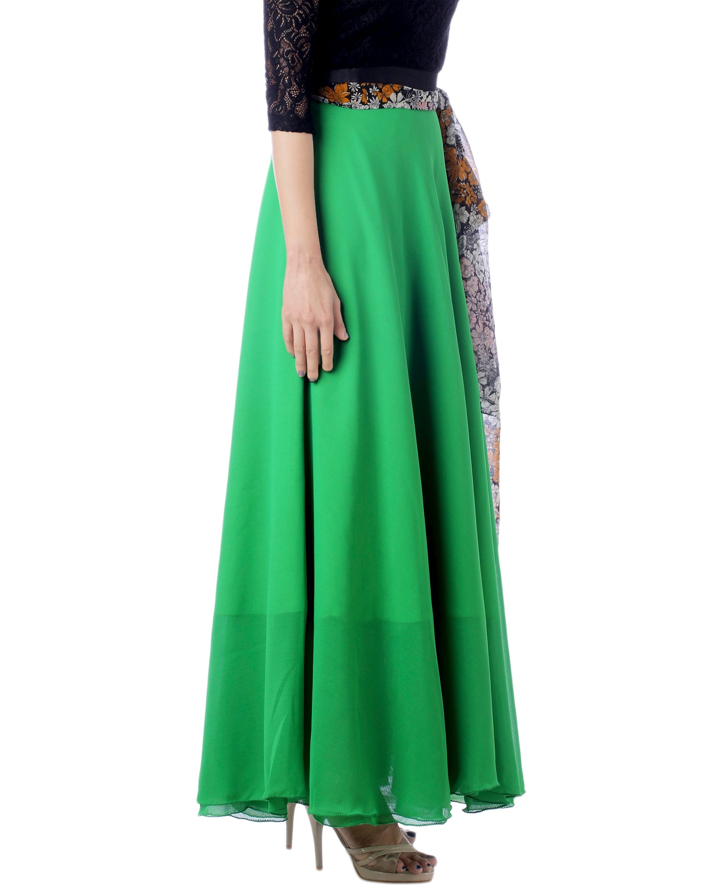 Green Solid Maxi Wrap Skirt Free Size WA000174