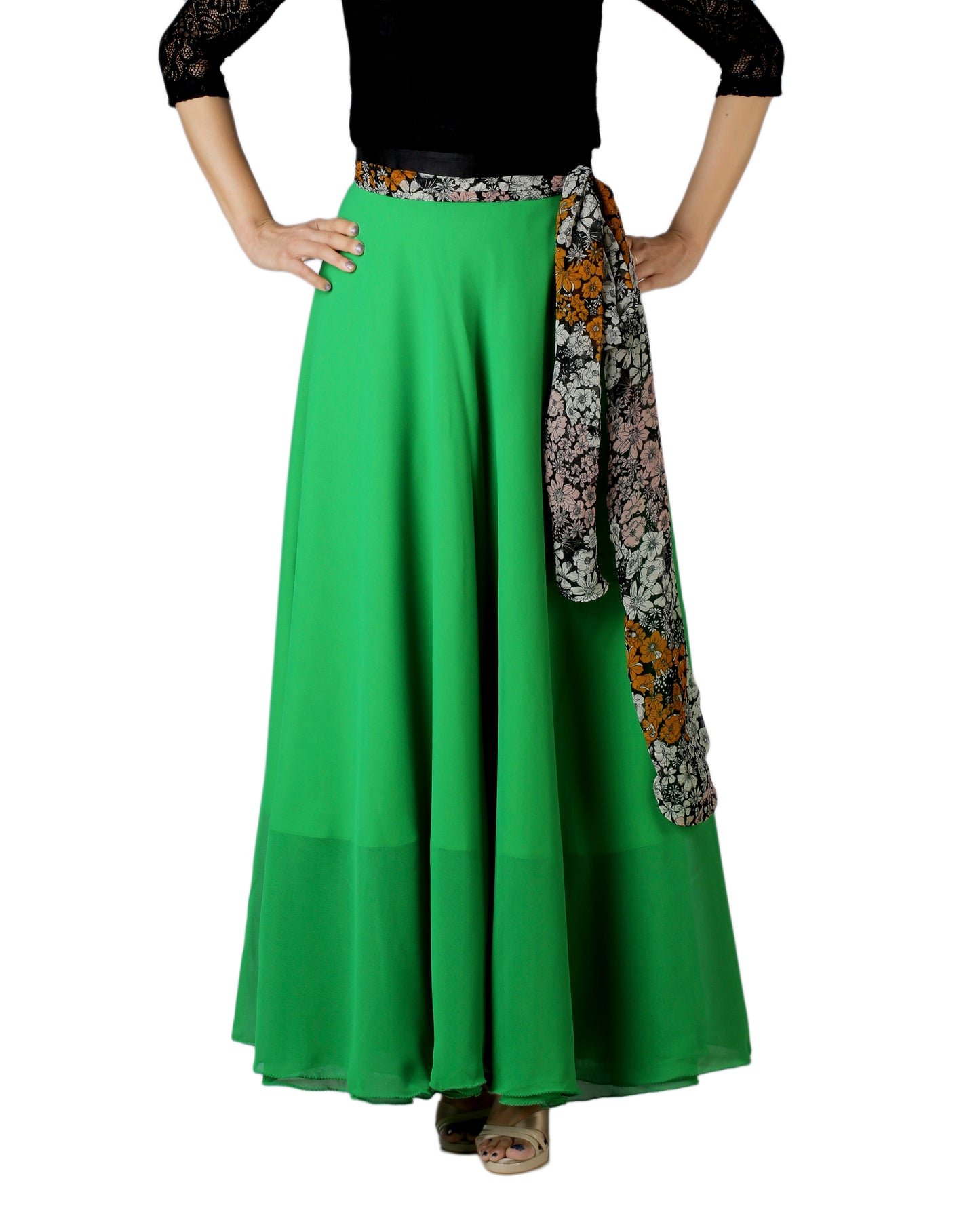 Green Solid Maxi Wrap Skirt Free Size WA000174