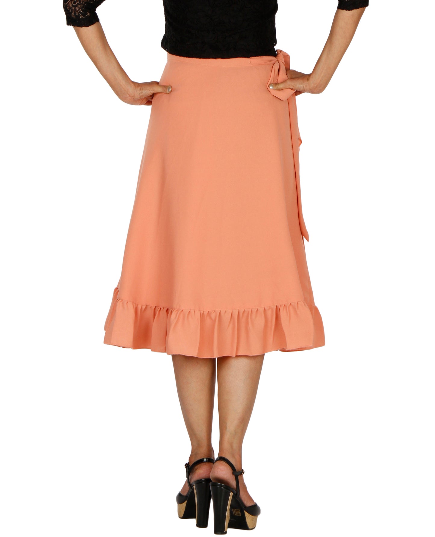 Peach Ruffle Solid Wrap Skirt Free Size WA000197