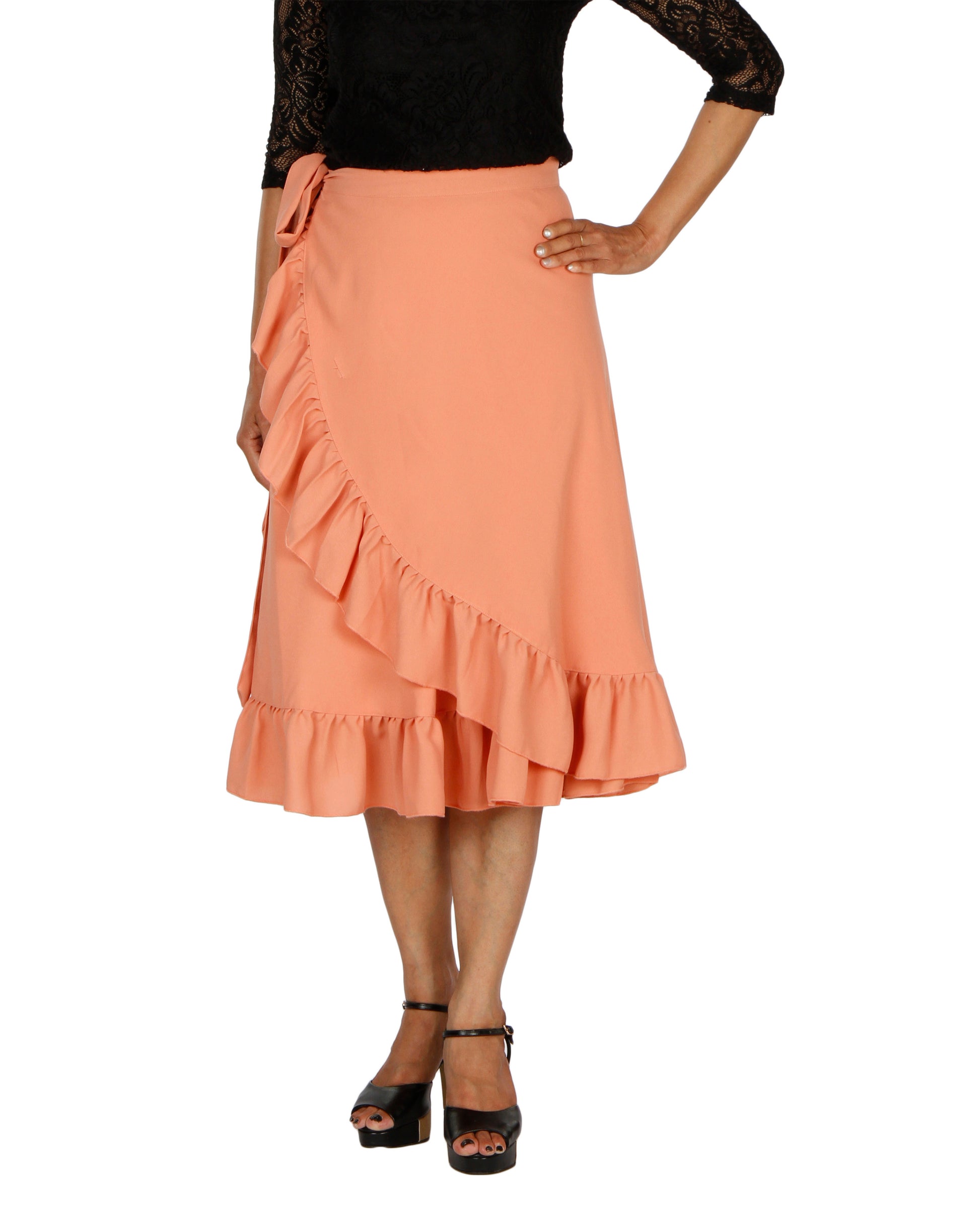 Peach Ruffle Wrap Skirt Free Size WA000197