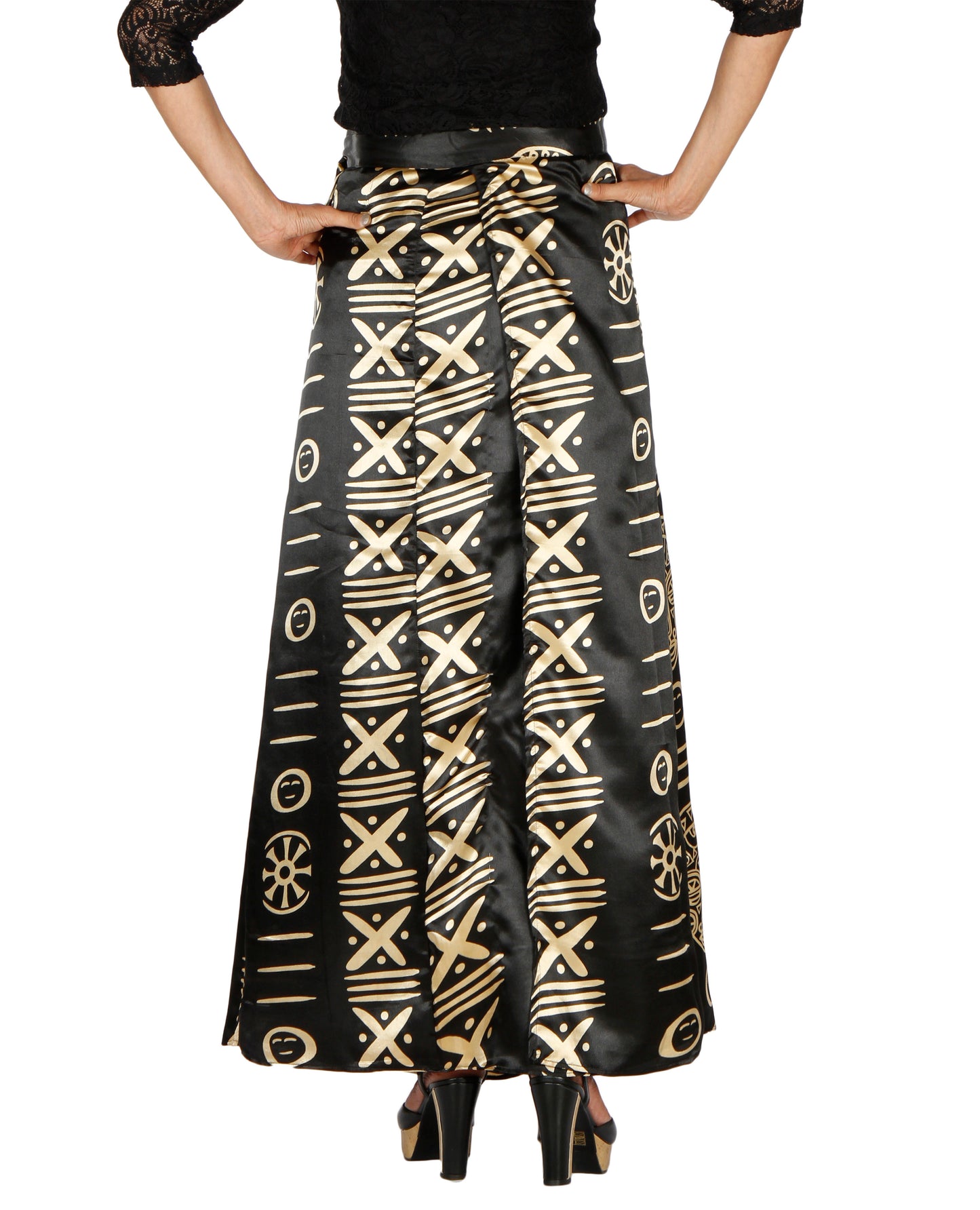 Black Printed A-Line Wrap Skirt Free Size WA000201