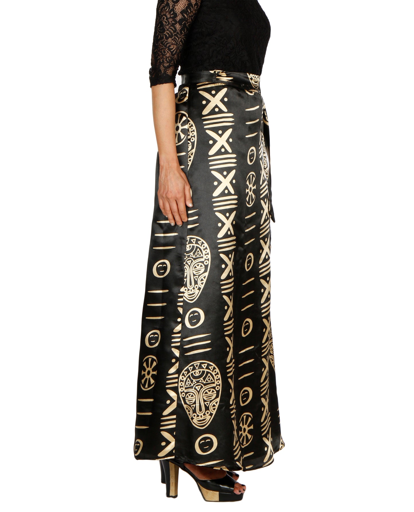 Black Printed A-Line Wrap Skirt Free Size WA000201