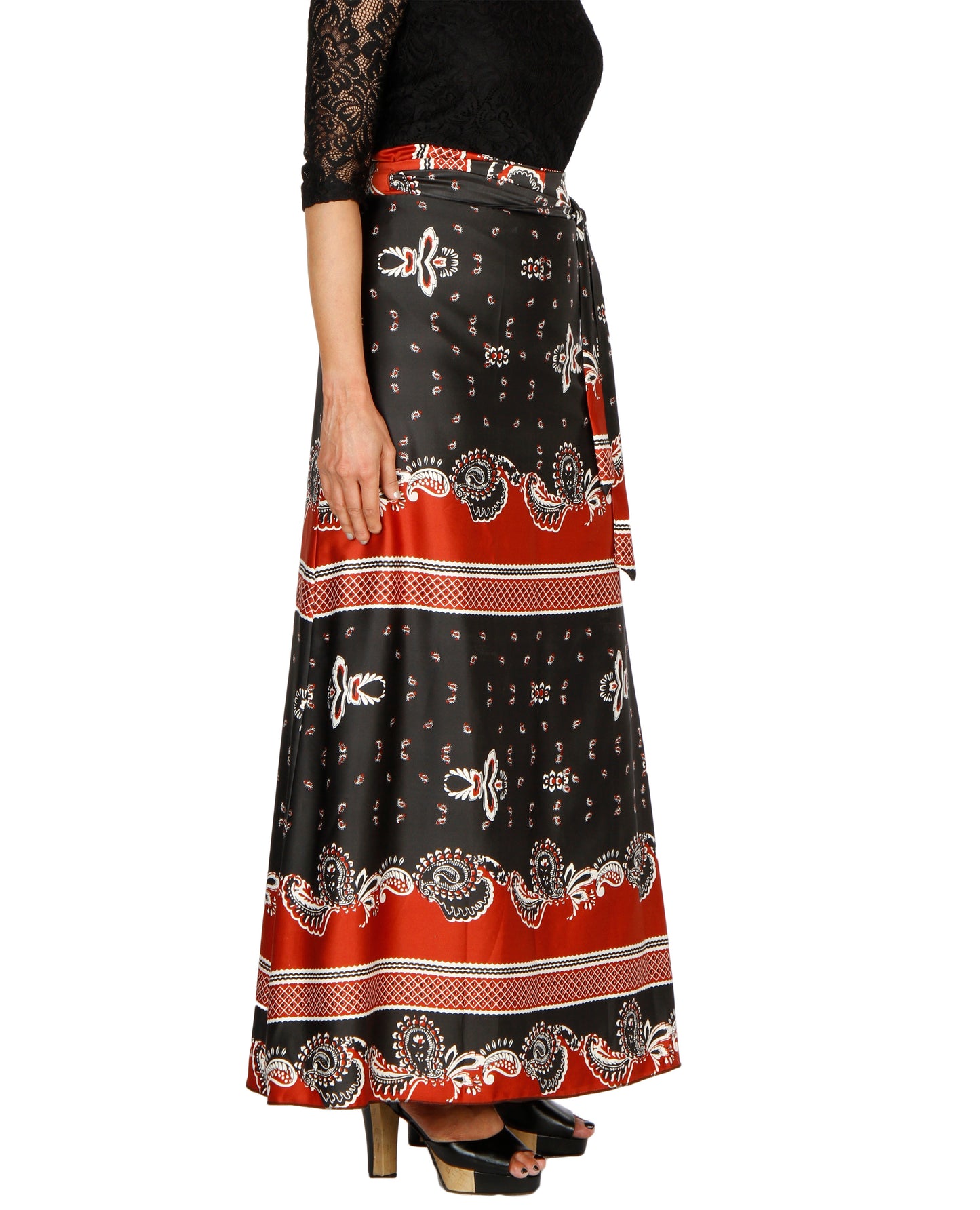 Black Printed A-Line Wrap Skirt Free Size WA000202