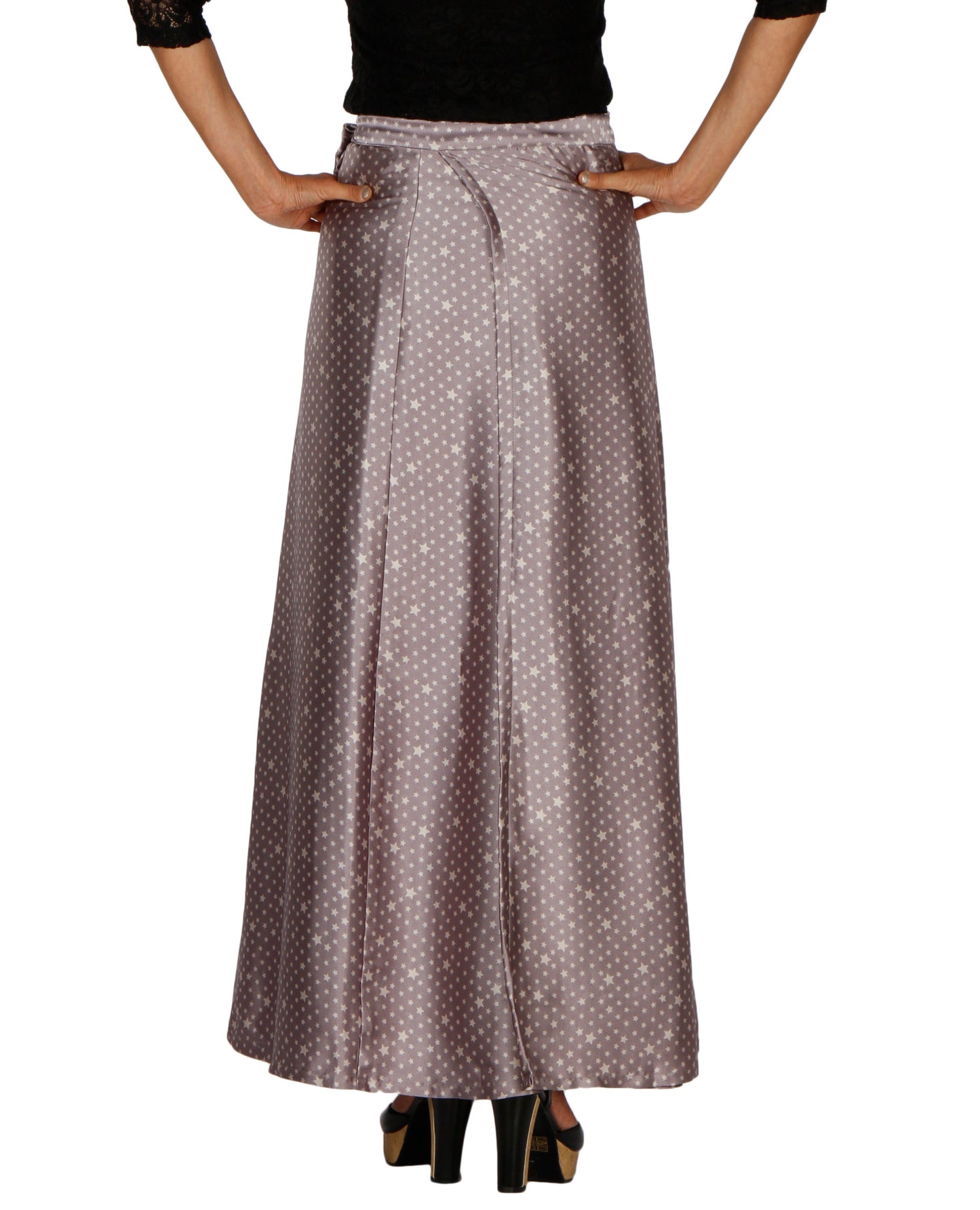 Grey Satin Printed A-Line Wrap Skirt Free Size WA000204