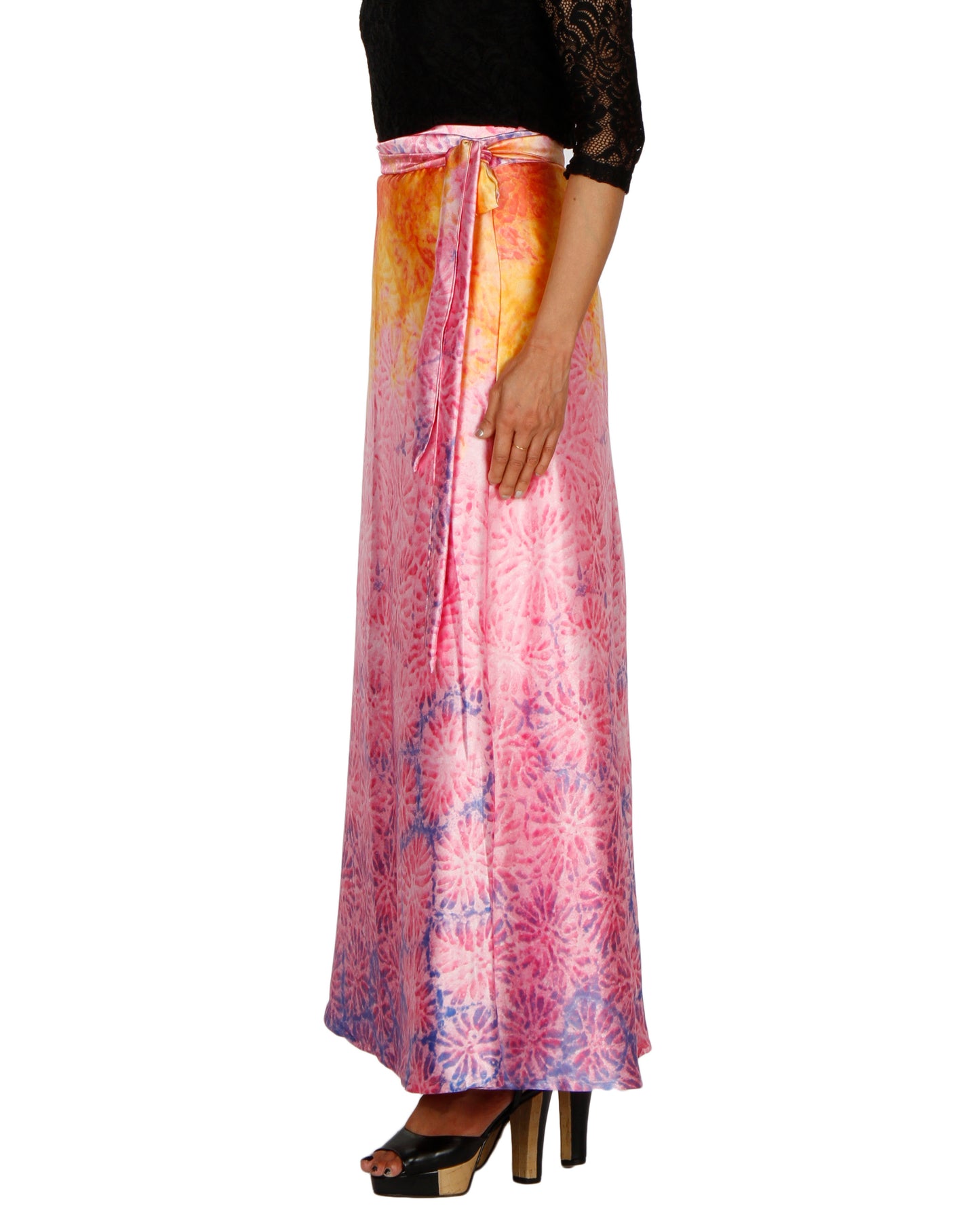 Side View - Pink A-Line Printed Wrap Skirt Free Size WA000203