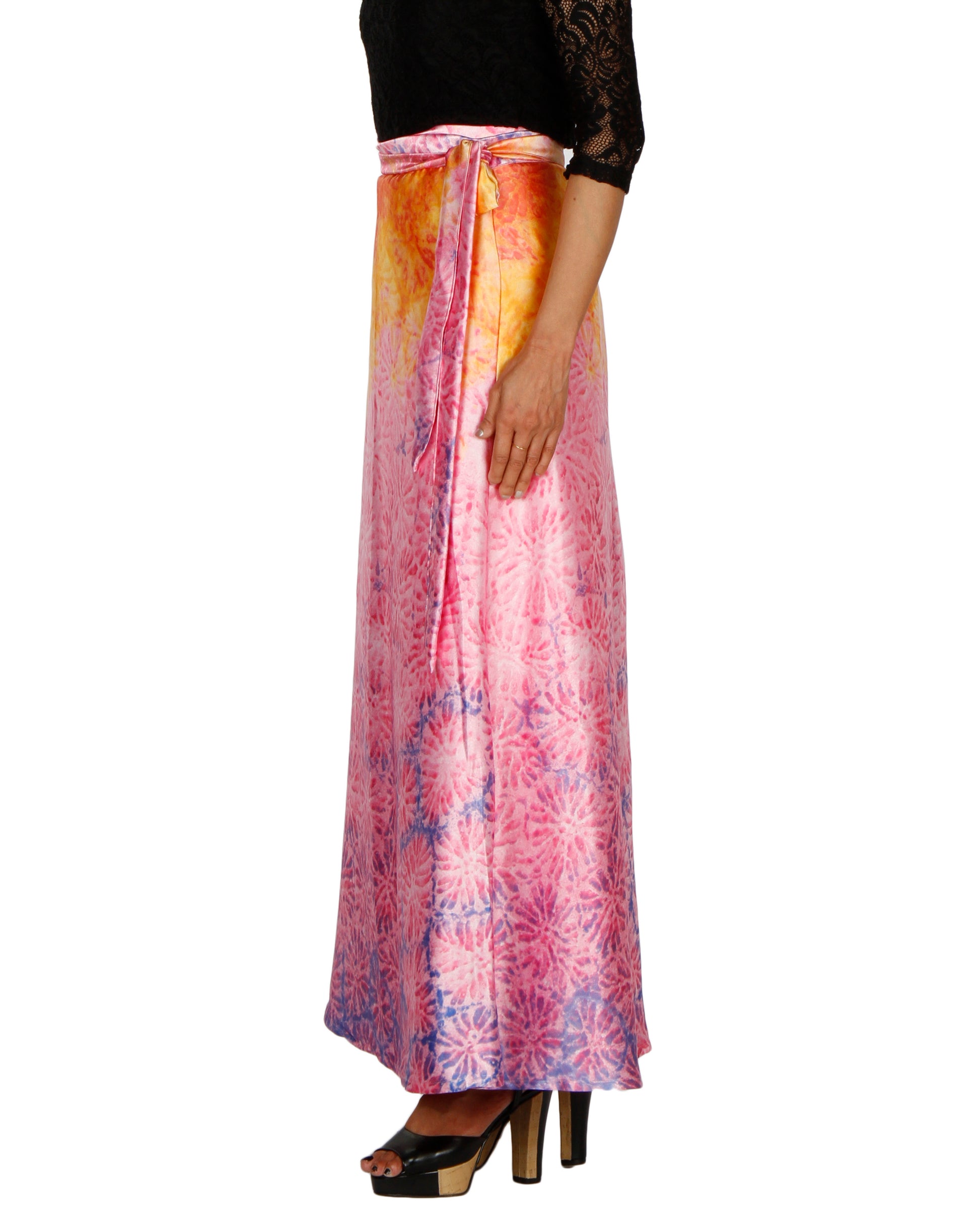 Side View - Pink A-Line Printed Wrap Skirt Free Size WA000203