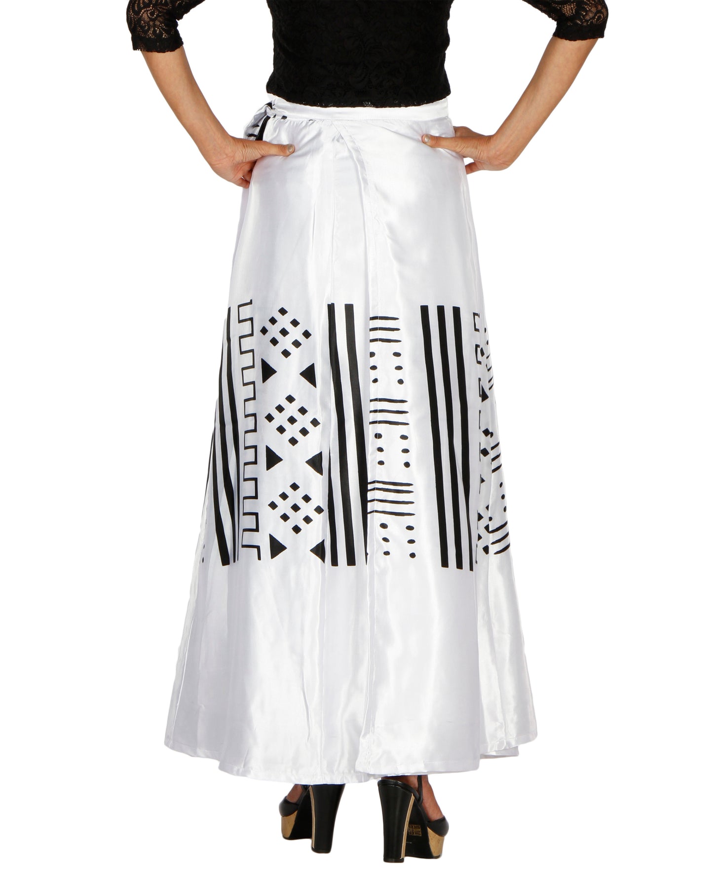 White A-Line Printed Wrap Skirt Free Size WA000200