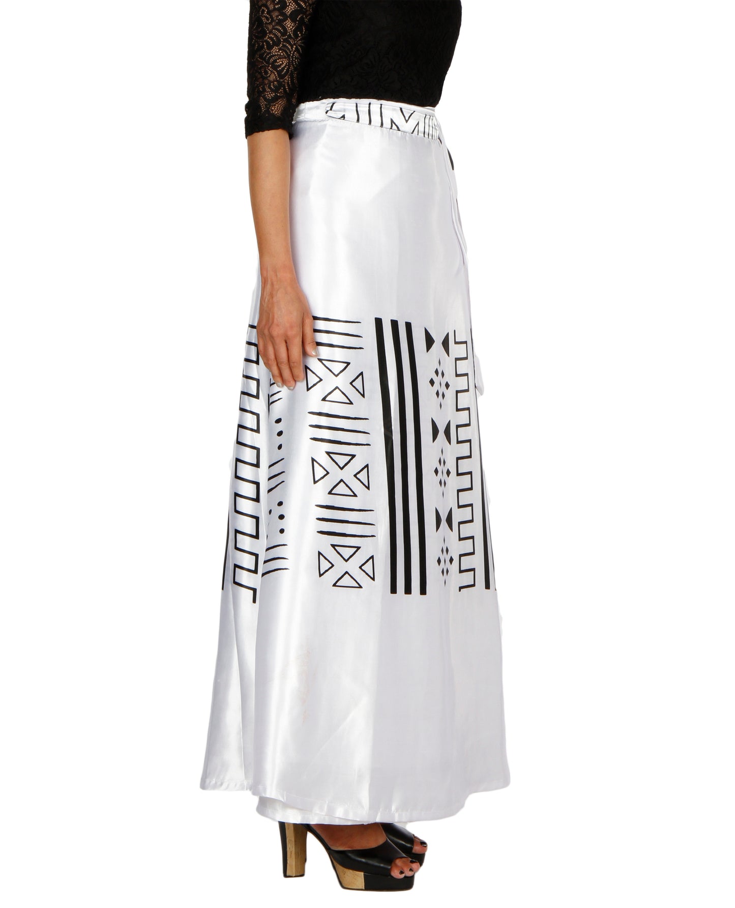 White A-Line Printed Wrap Skirt Free Size WA000200