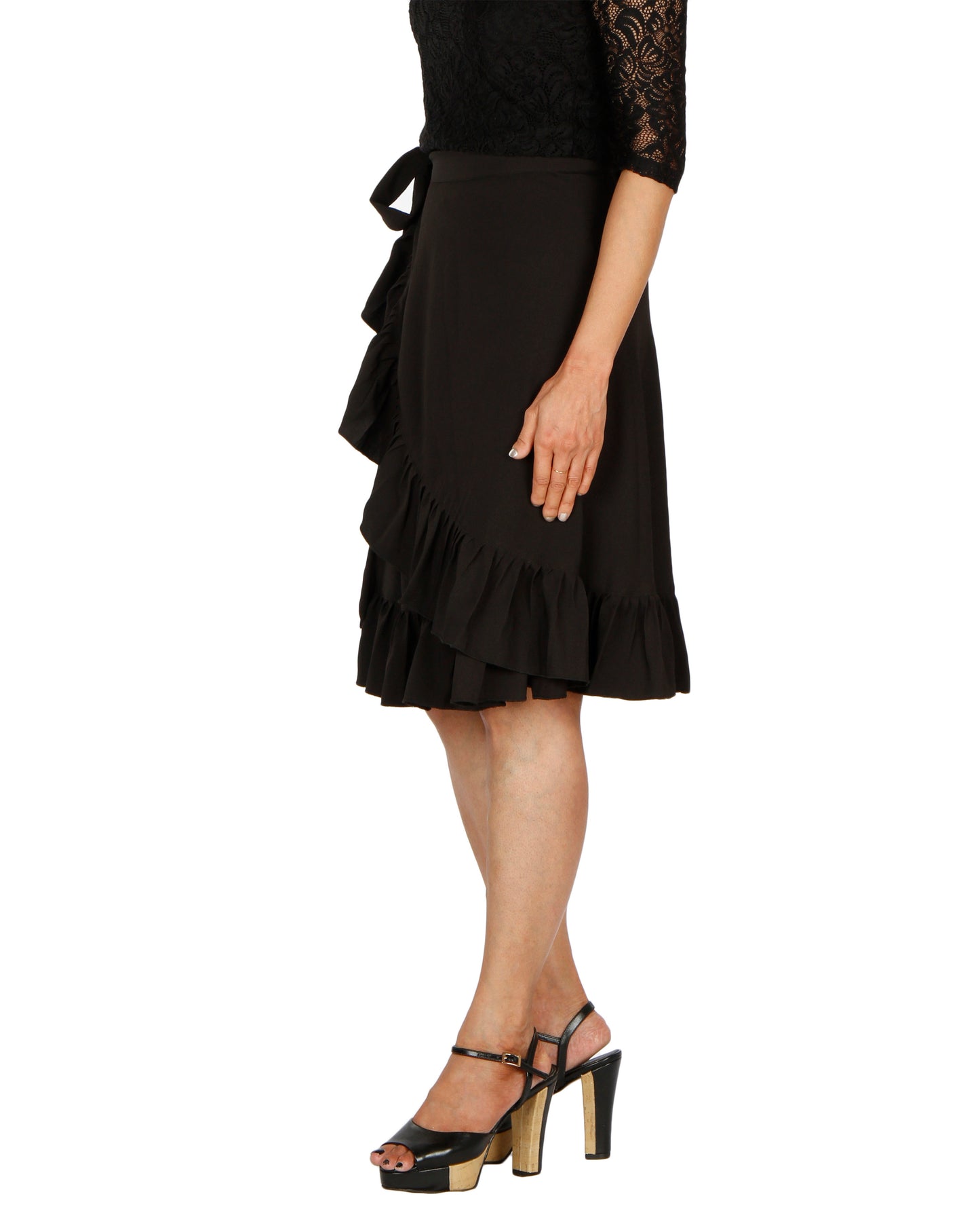 Black Ruffle Wrap Skirt Free Size WA000195