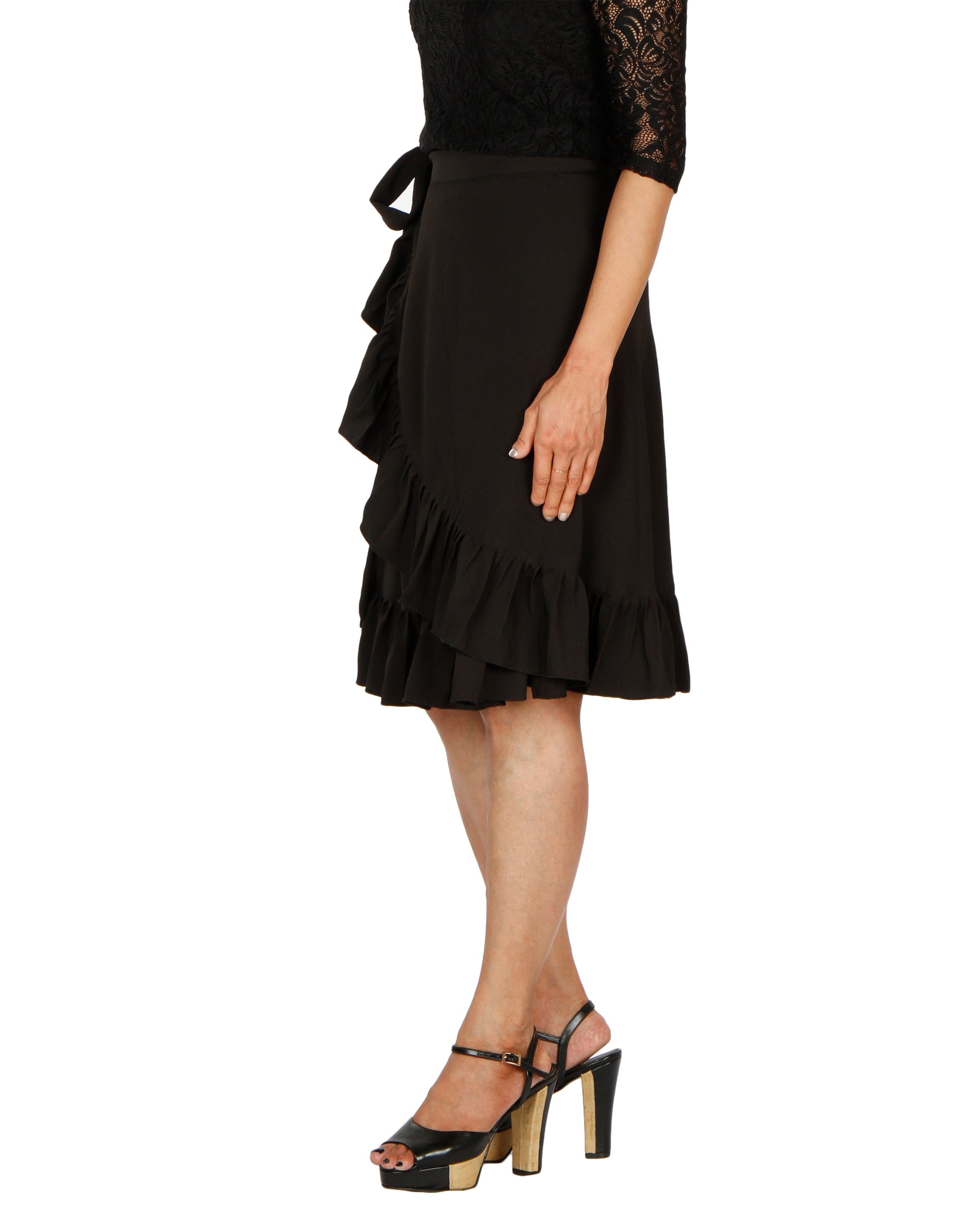 Black Ruffle Wrap Skirt Free Size WA000195