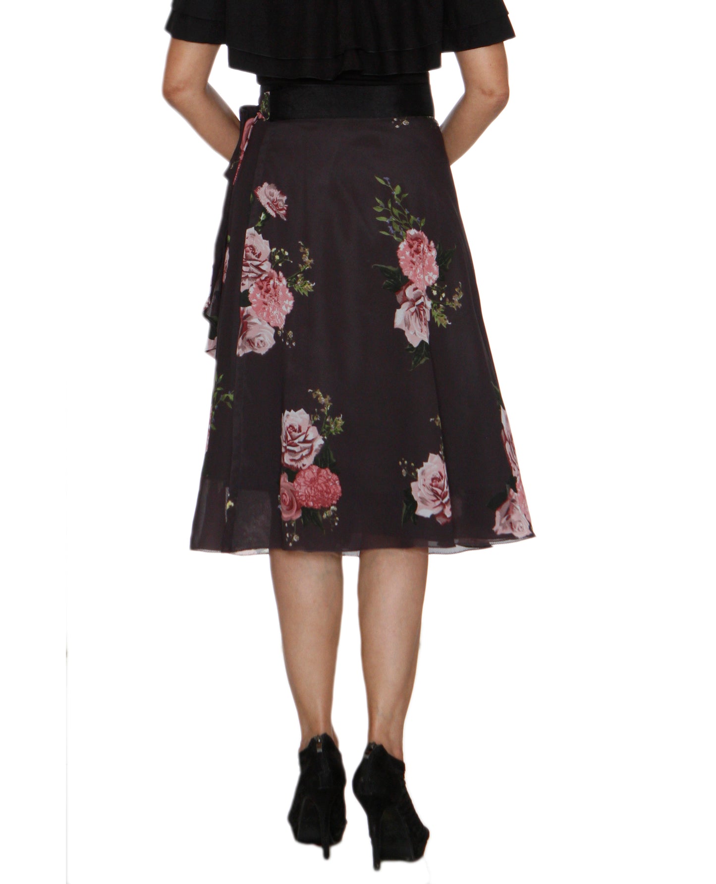 Rose Print Grey Wrap Skirt Free Size WA000210