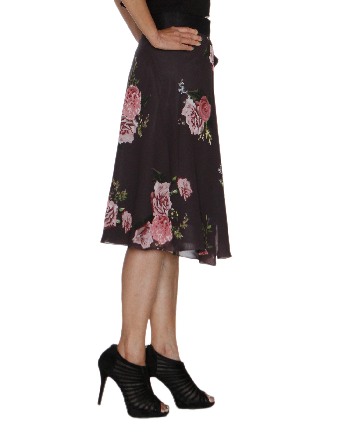 Rose Print Grey Wrap Skirt Free Size WA000210