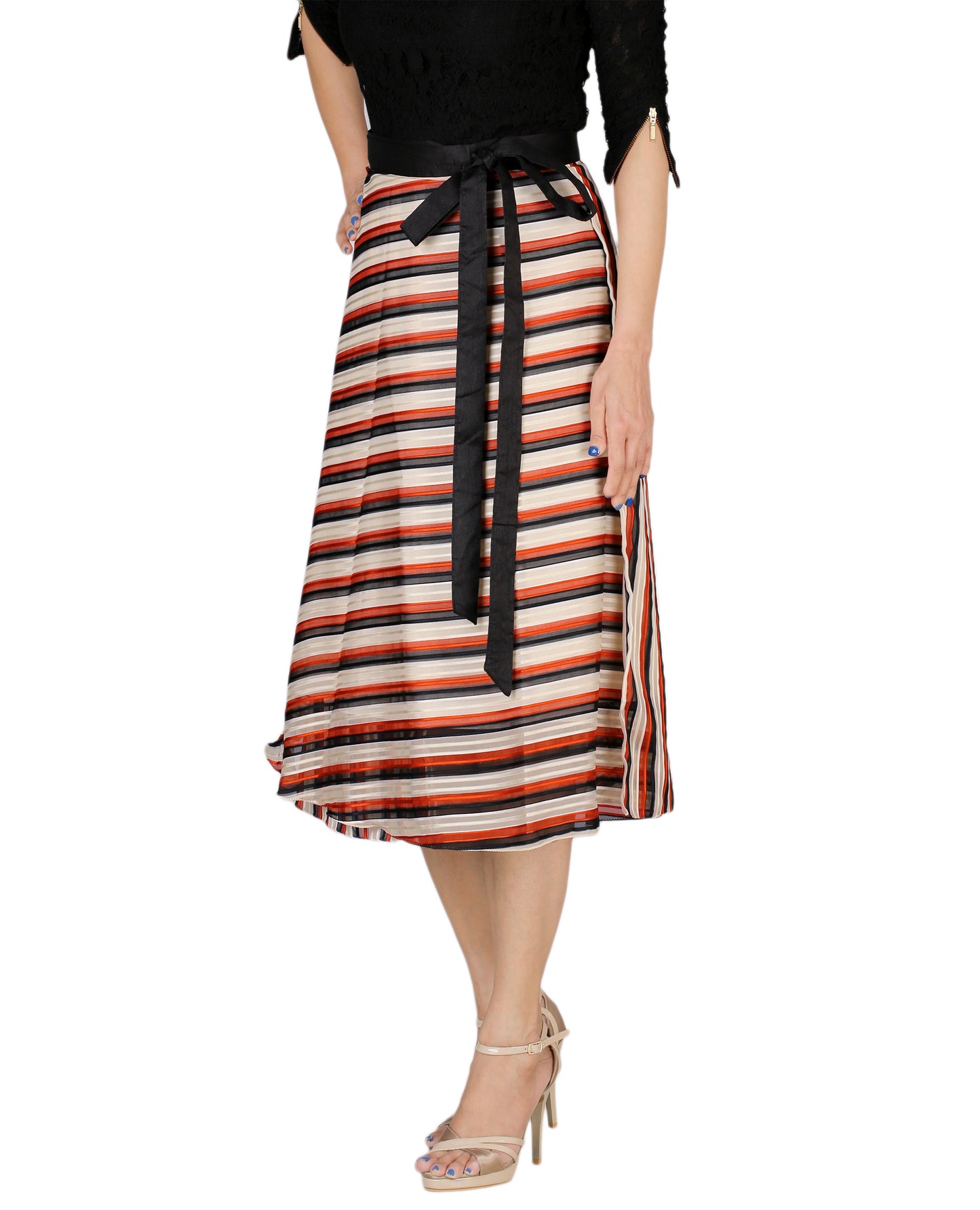 Striped Multicolor Wrap Skirt Free Size WA000171