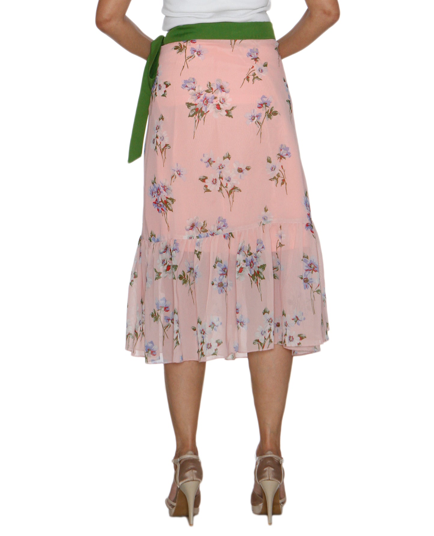Peach Floral Print Ruffled Wrap Skirt Free Size WA000211