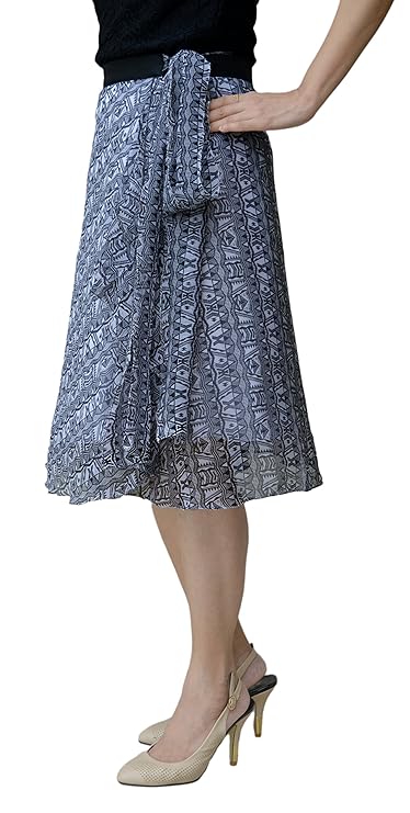 Printed White Chiffon Wrap Skirt Free Size WA000091