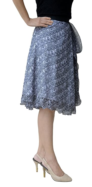 White Printed Chiffon Wrap Skirt Free Size WA000091