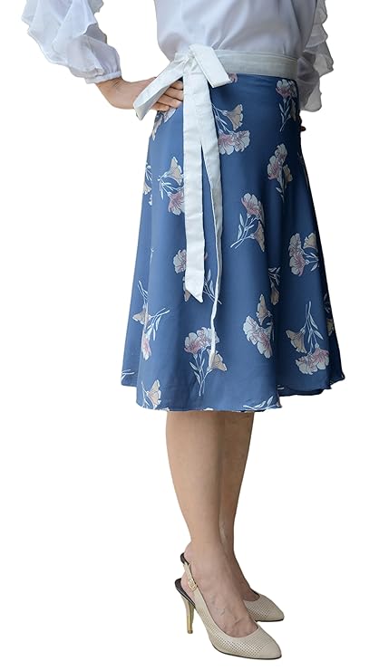 Blue Floral Crepe Wrap Skirt Free Size WA000092