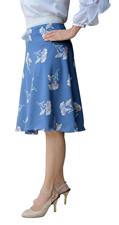Blue Floral Crepe Wrap Skirt Free Size WA000092