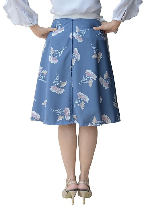 Blue Floral Crepe Wrap Skirt Free Size WA000092
