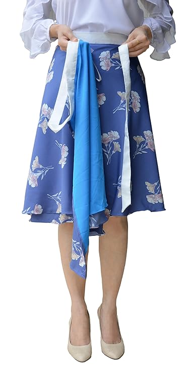 Blue Floral Crepe Wrap Skirt Free Size WA000092