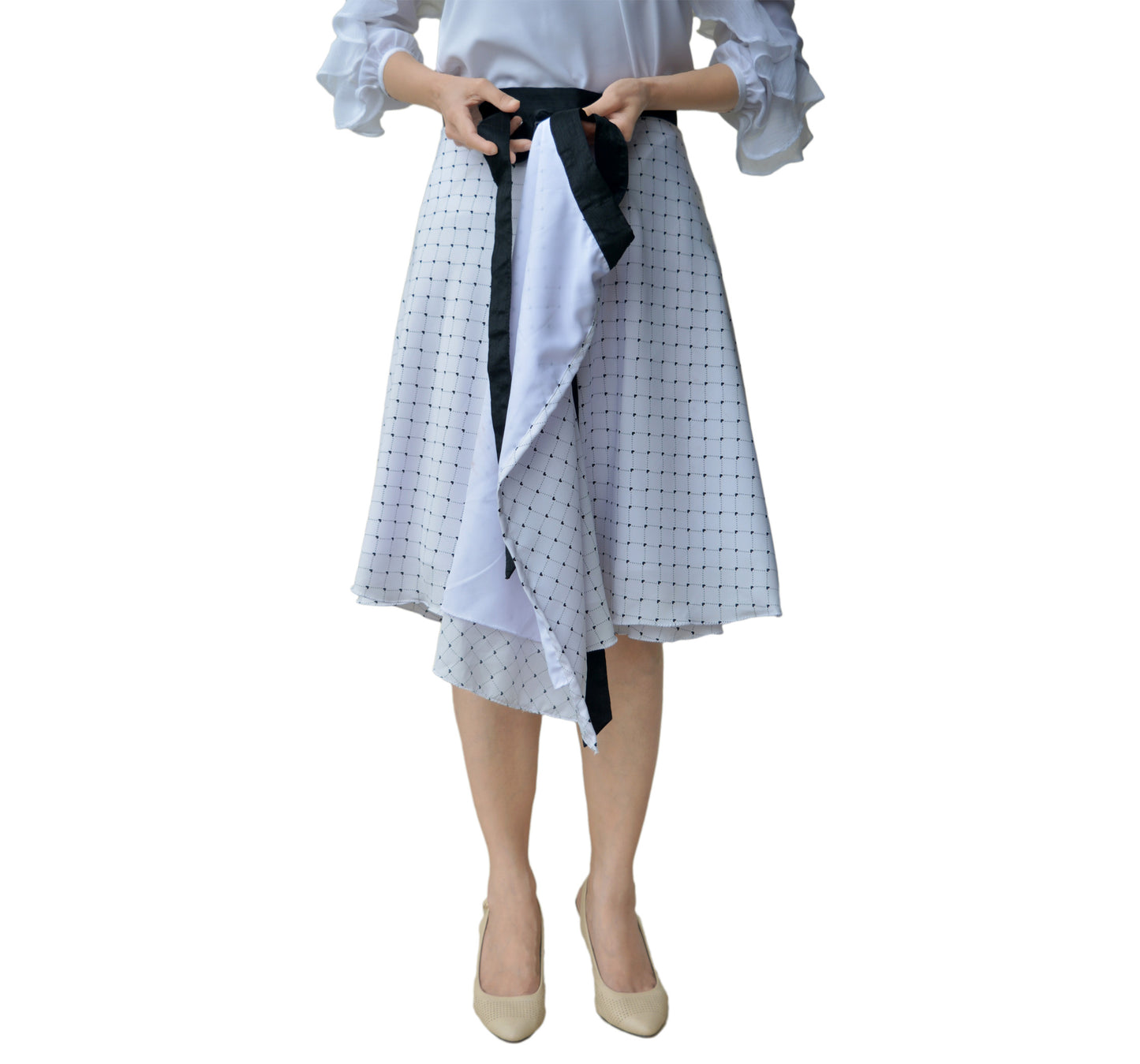 Checkered White Wrap Skirt Free Size WA00103