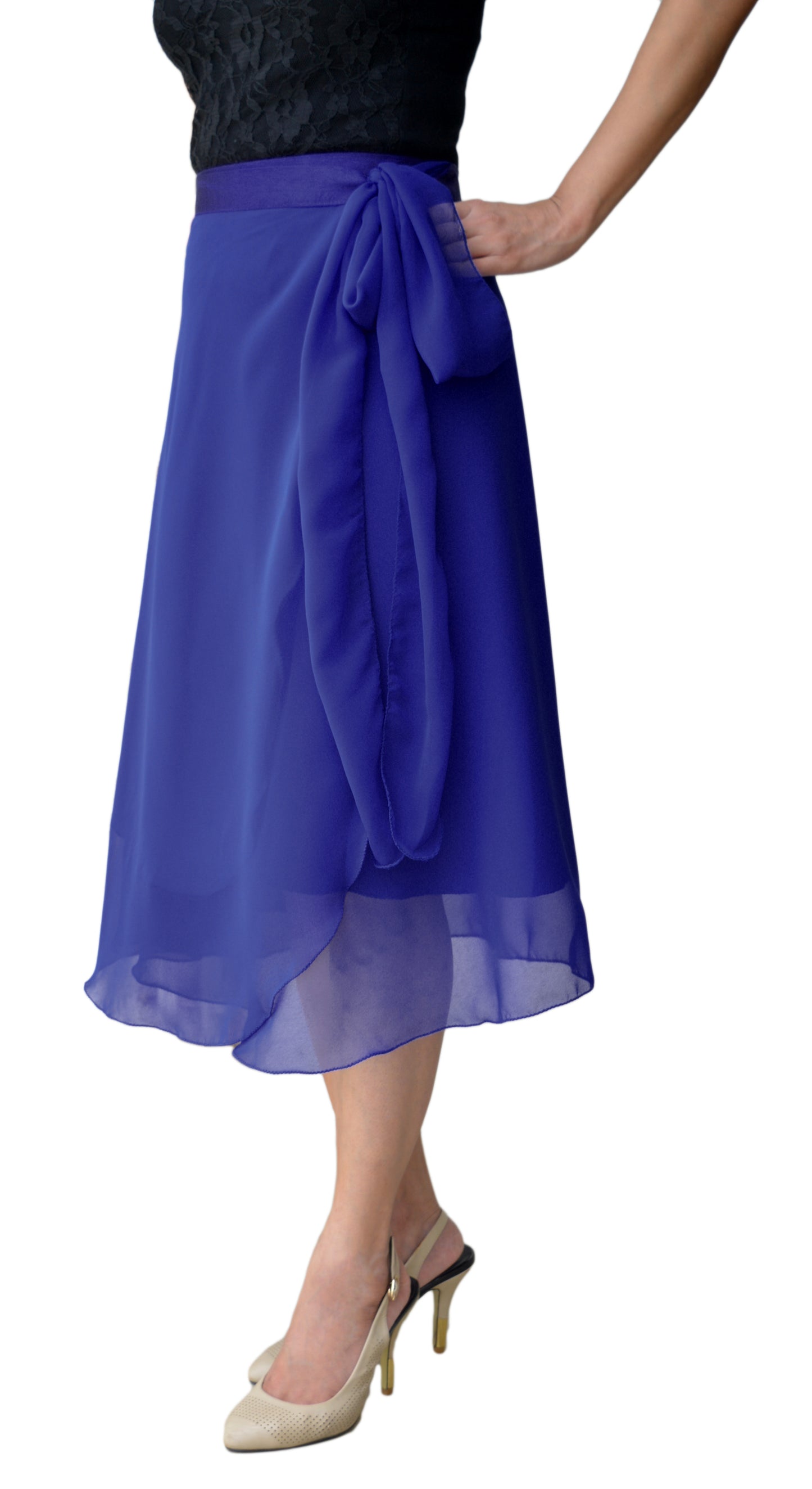 Blue Solid Georgette Wrap Skirt Free Size WA000105