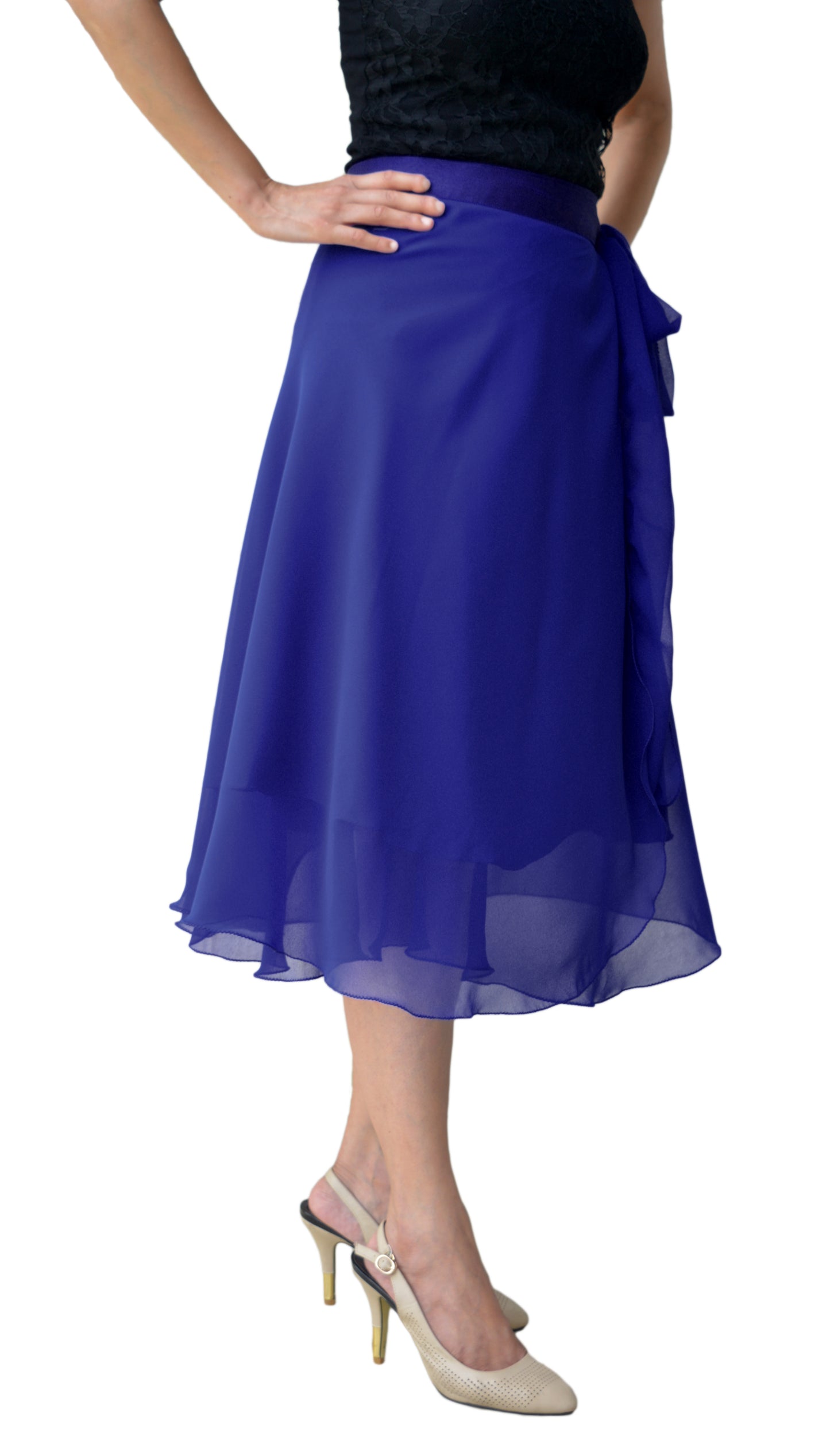 Blue Solid Georgette Wrap Skirt Free Size WA000105