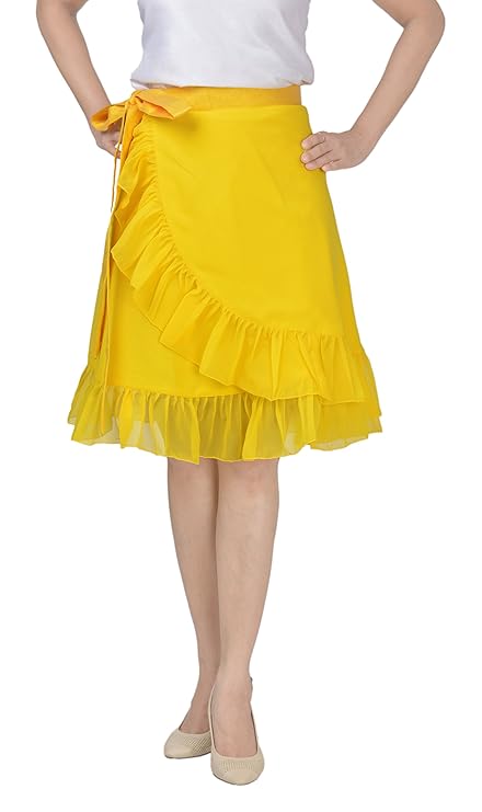 Solid Yellow Ruffle Wrap Skirt Free Size WA000137