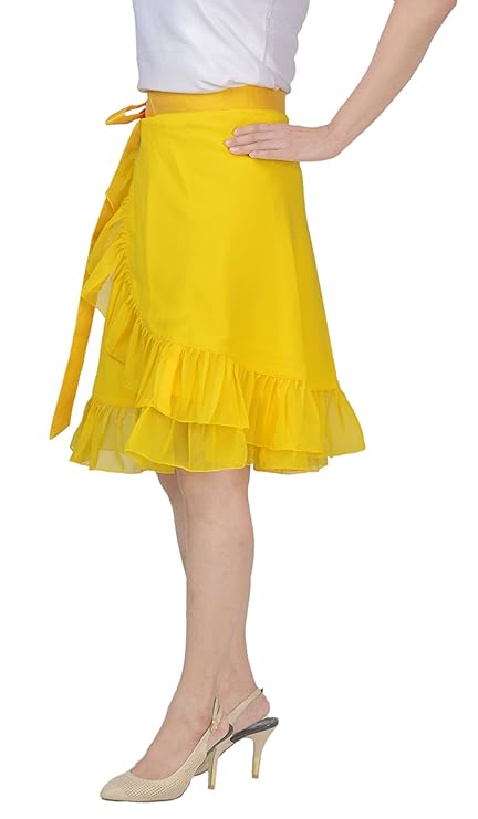 Solid Yellow Ruffle Wrap Skirt Free Size WA000137