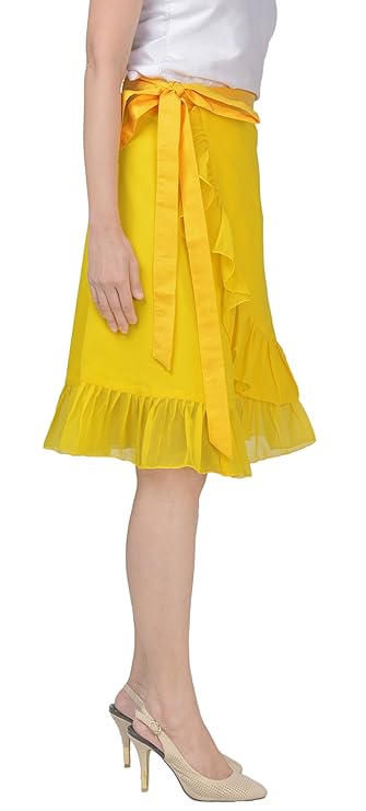 Solid Yellow Ruffle Wrap Skirt Free Size WA000137