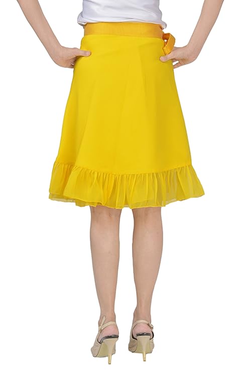 Solid Yellow Ruffle Wrap Skirt Free Size WA000137