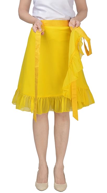 Solid Yellow Ruffle Wrap Skirt Free Size WA000137