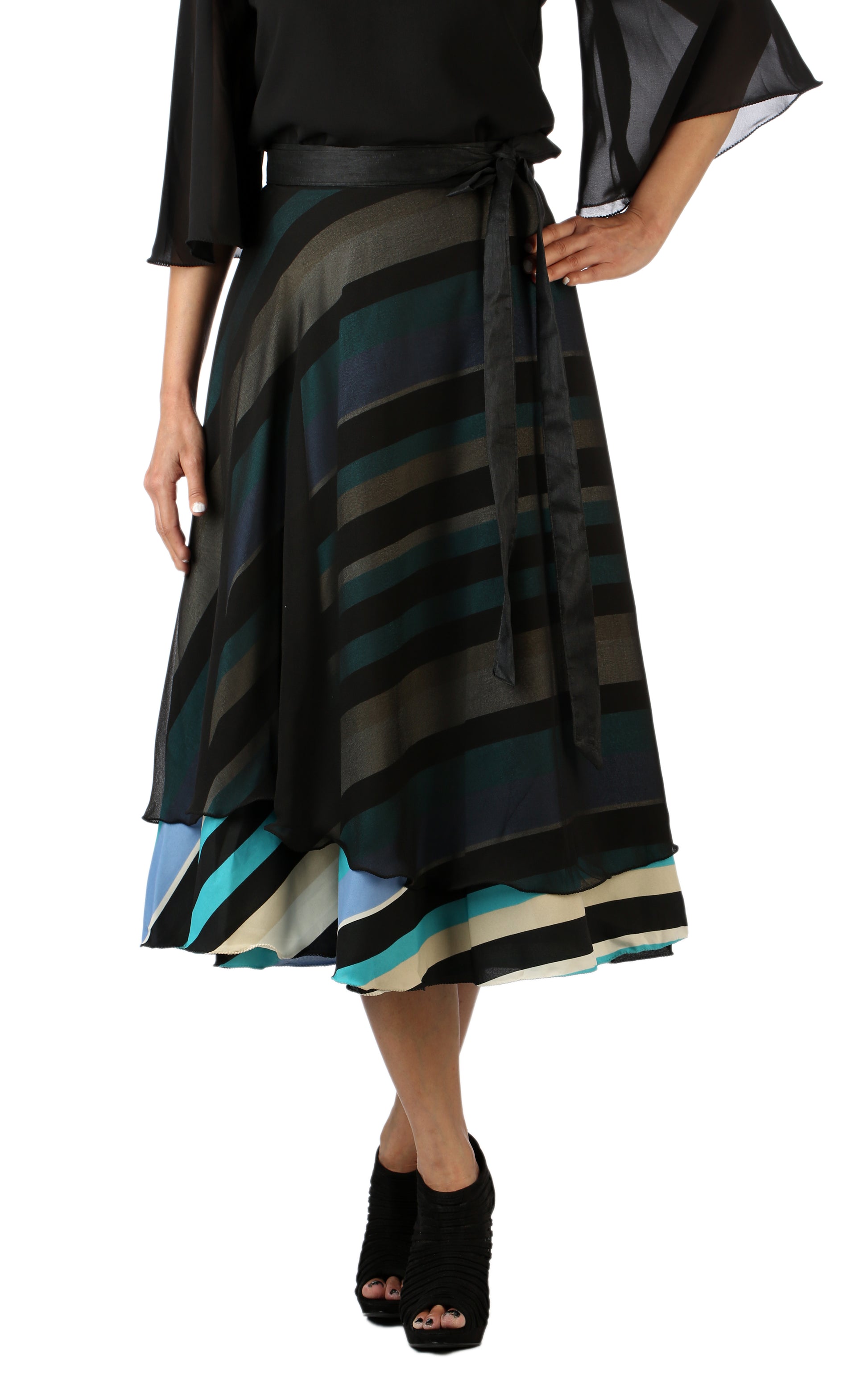 Black Layered Wrap Skirt Free Size WA000146