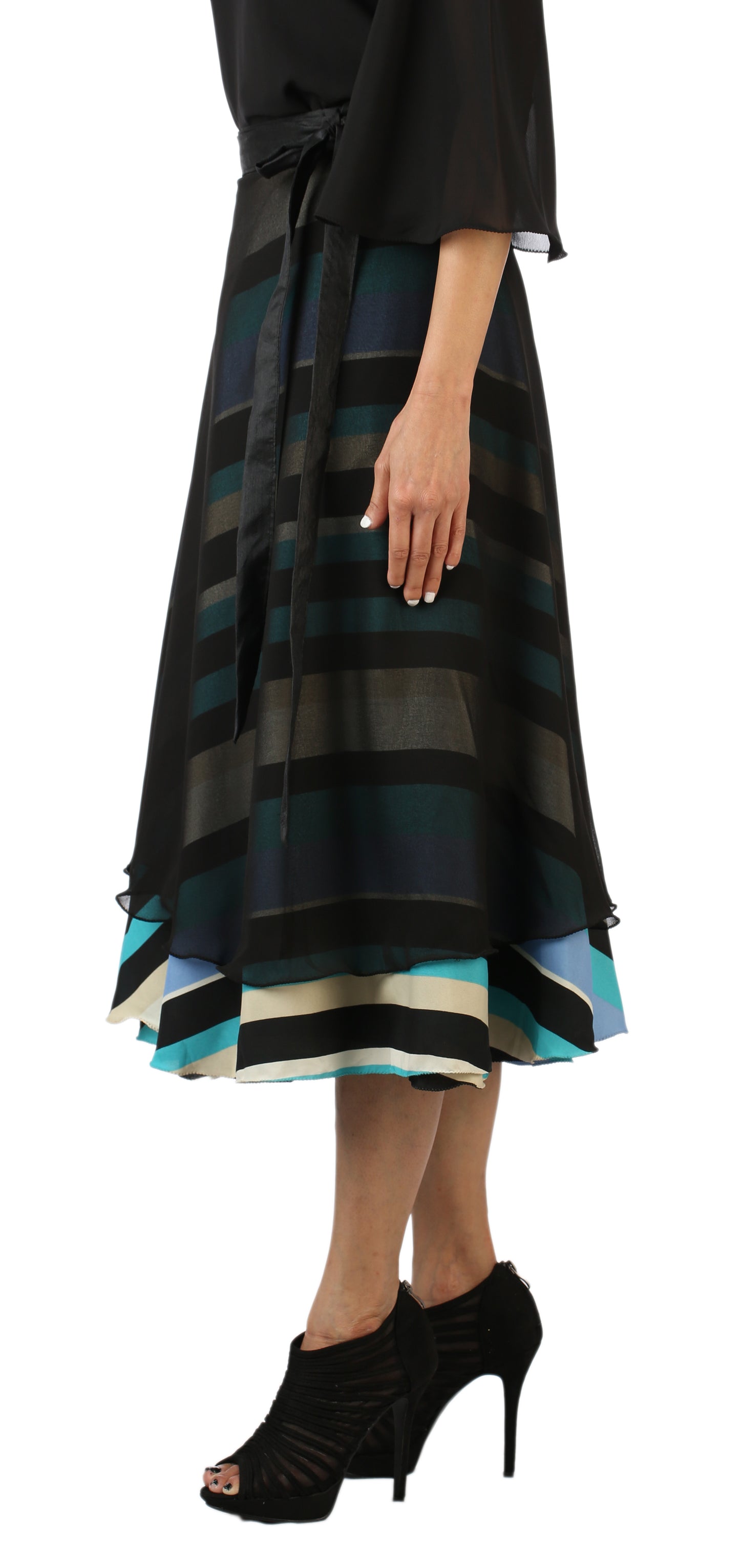 Black Layered Wrap Skirt Free Size WA000146