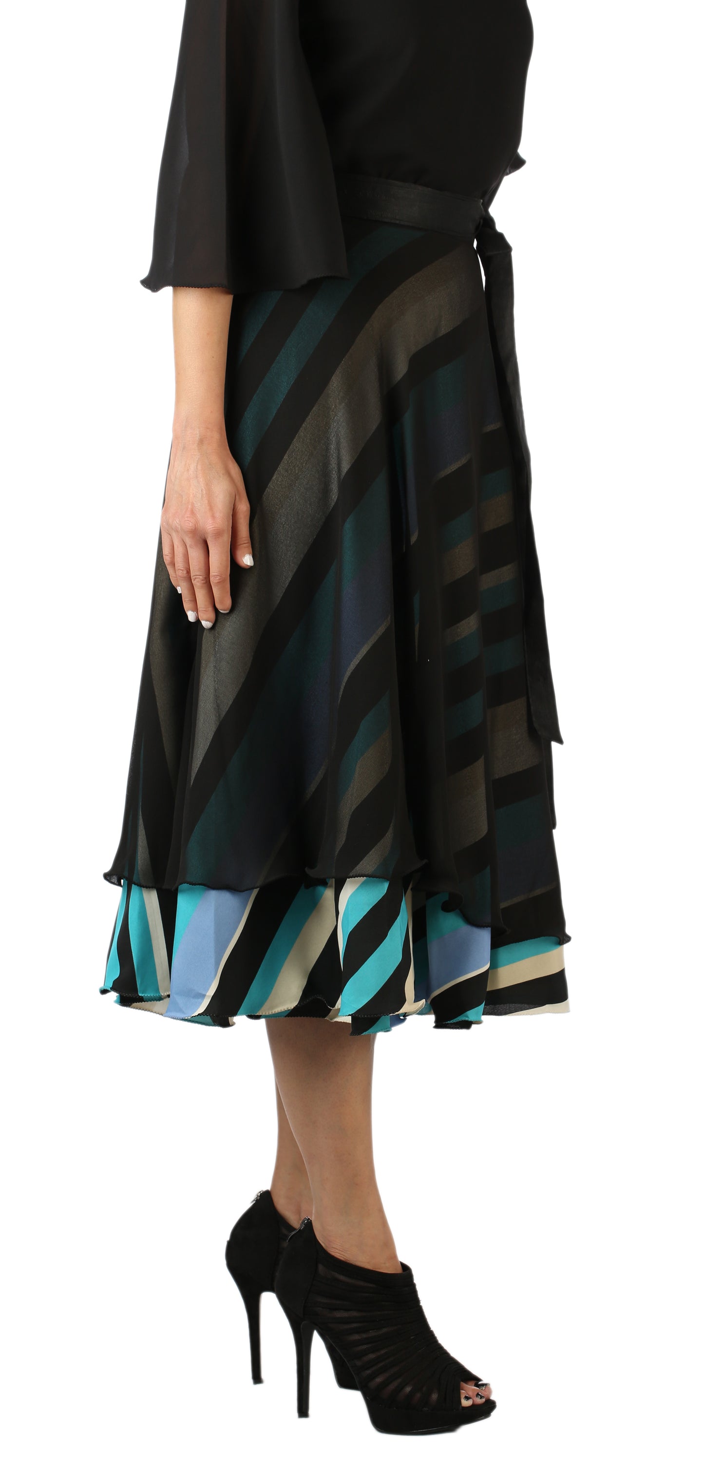 Black Layered Wrap Skirt Free Size WA000146