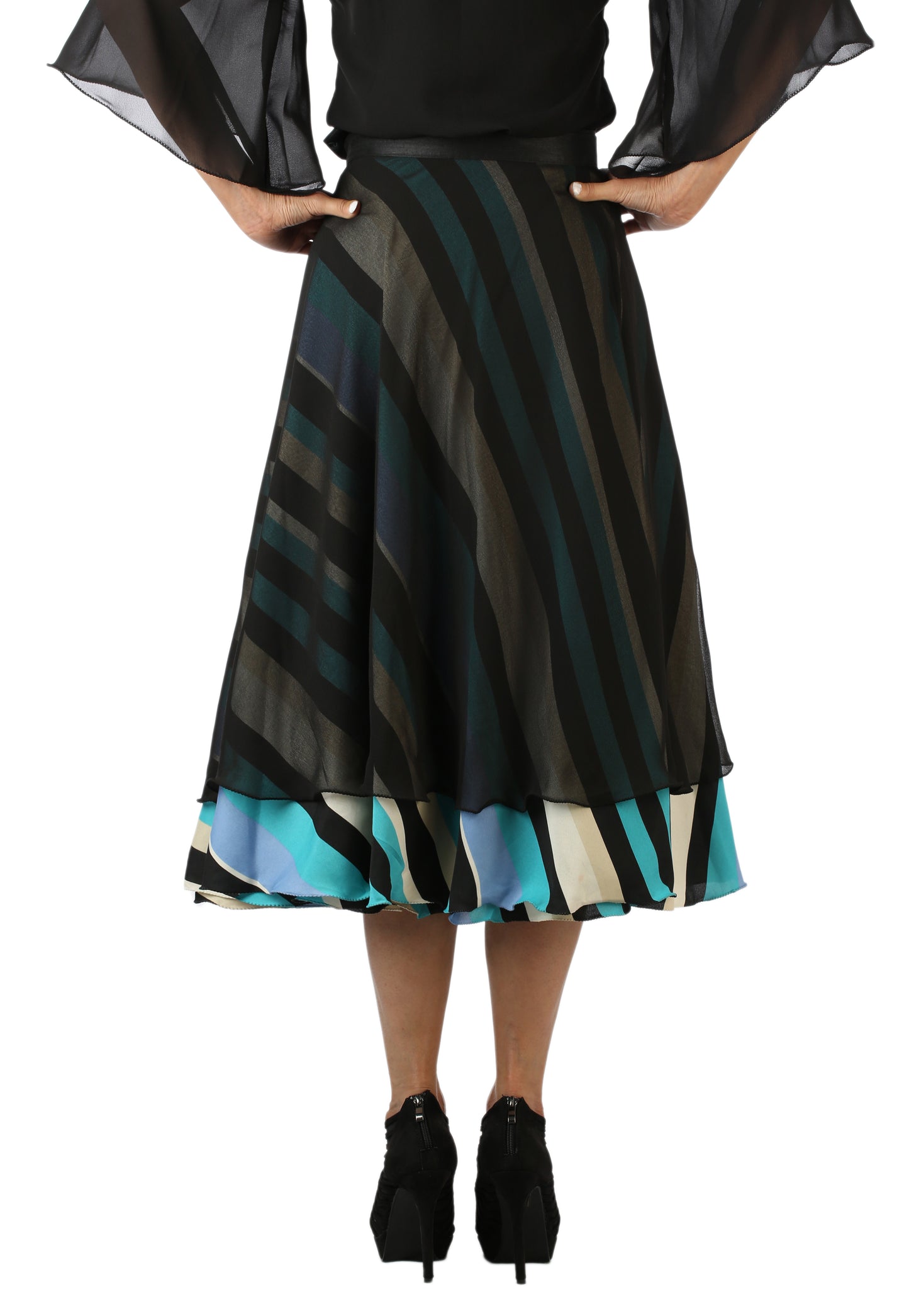 Black Layered Wrap Skirt Free Size WA000146