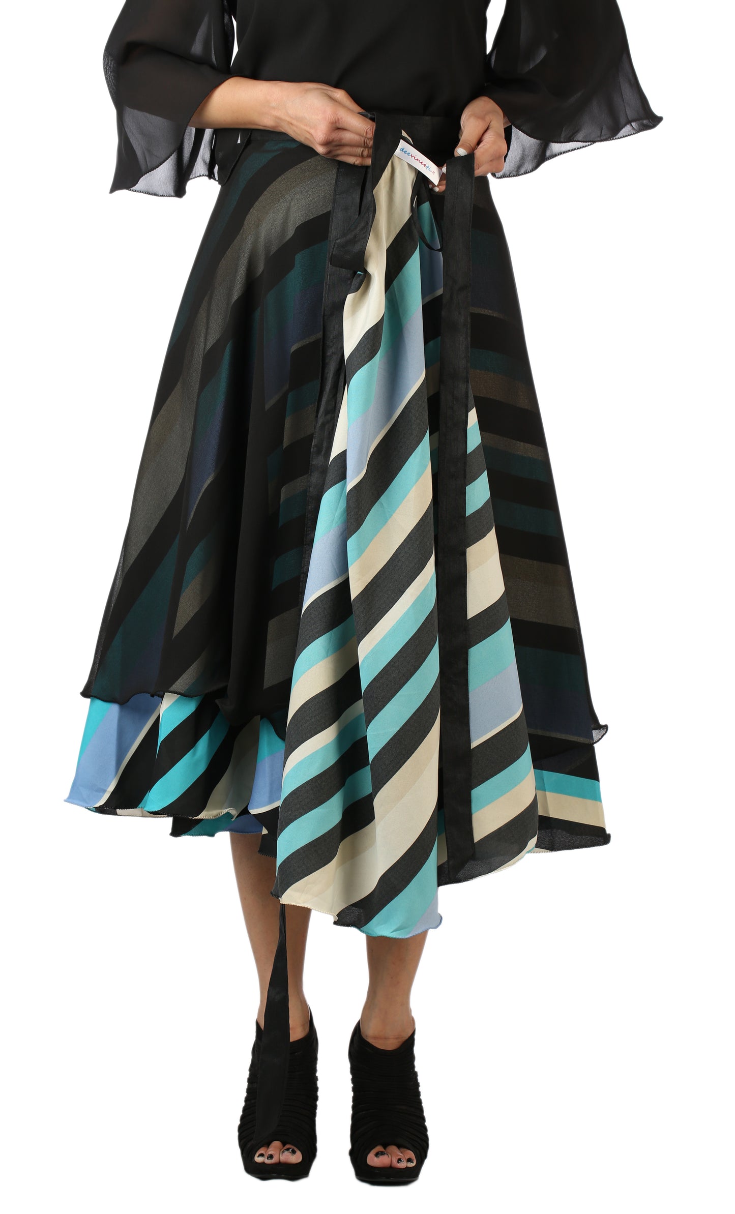 Black Layered Wrap Skirt Free Size WA000146