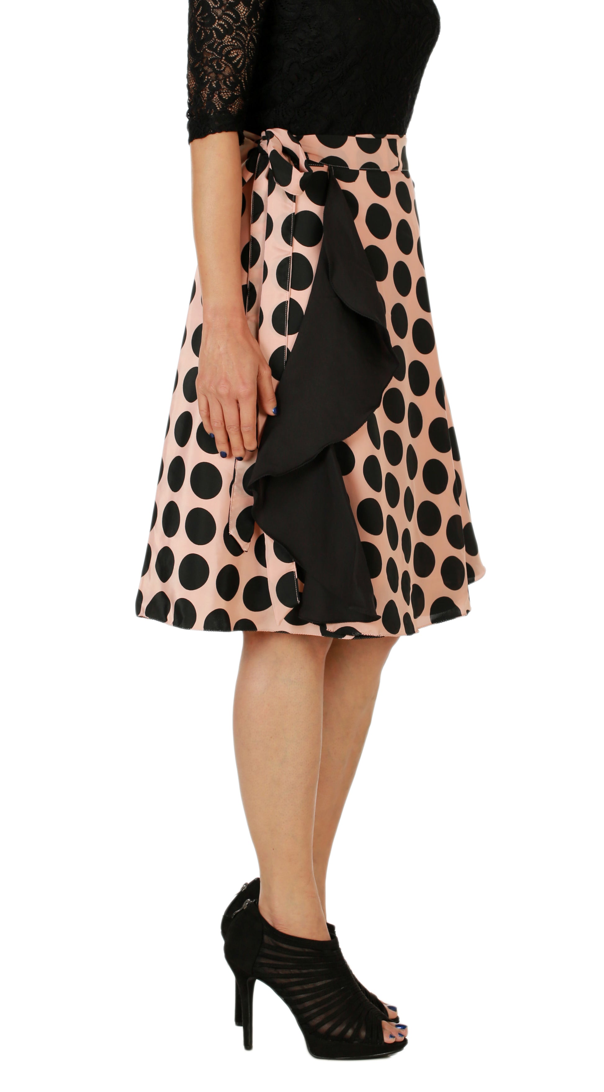 Polka Dot Peach Wrap Skirt Free Size WA000154