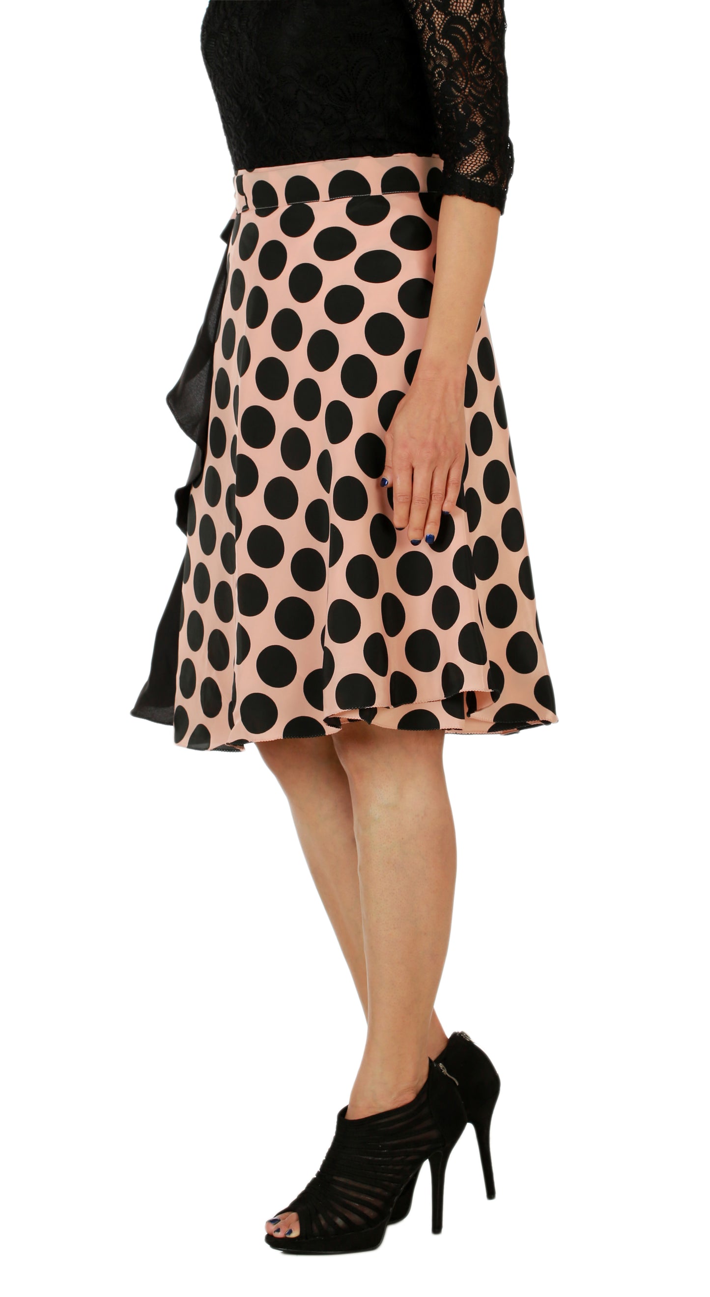 Polka Dot Peach Wrap Skirt Free Size WA000154