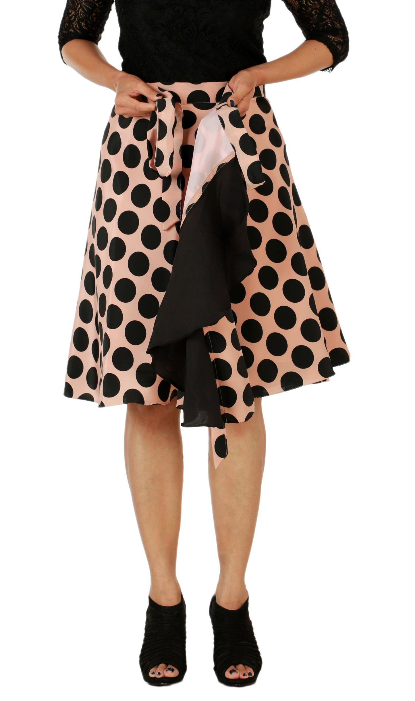 Polka Dot Peach Wrap Skirt Free Size WA000154