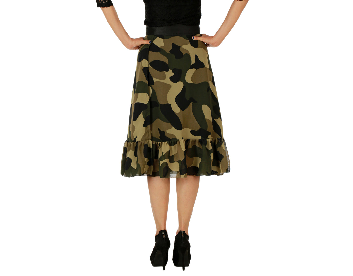 Military Print Ruffle Wrap Skirt Free Size WA000155