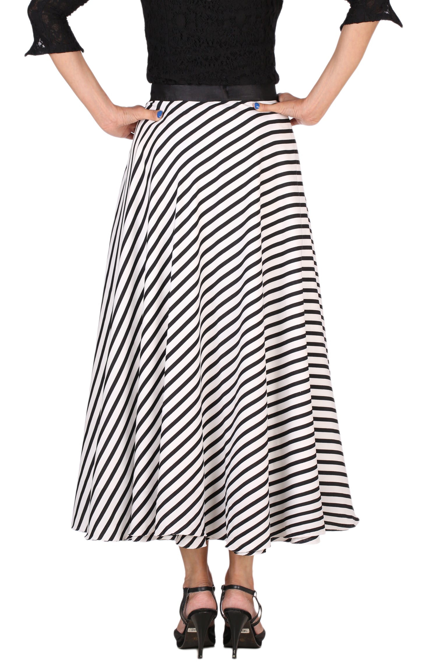 Black and Off-White Striped Wrap Skirt Free Size WA000166