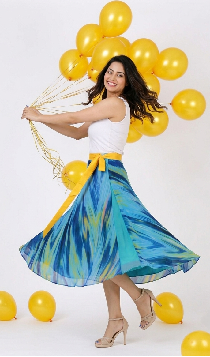 Blue Printed Wrap Skirt Free Size - WA000169