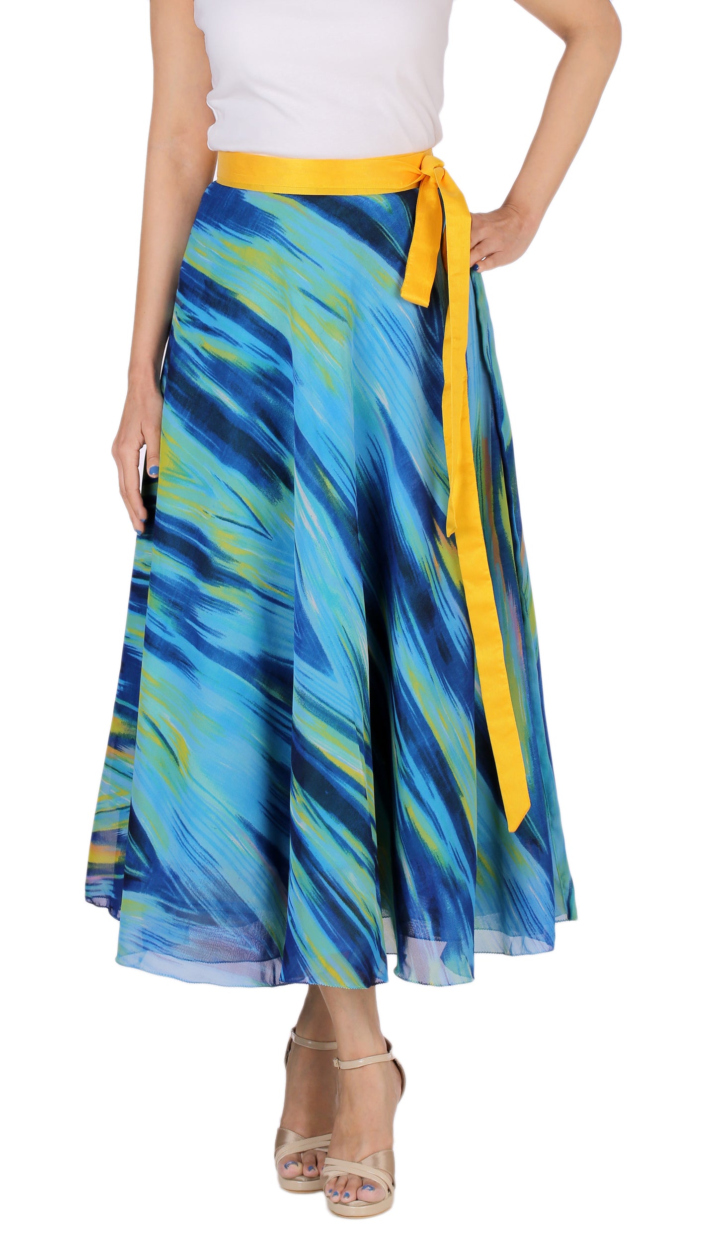 Blue Printed Wrap Skirt Free Size - WA000169