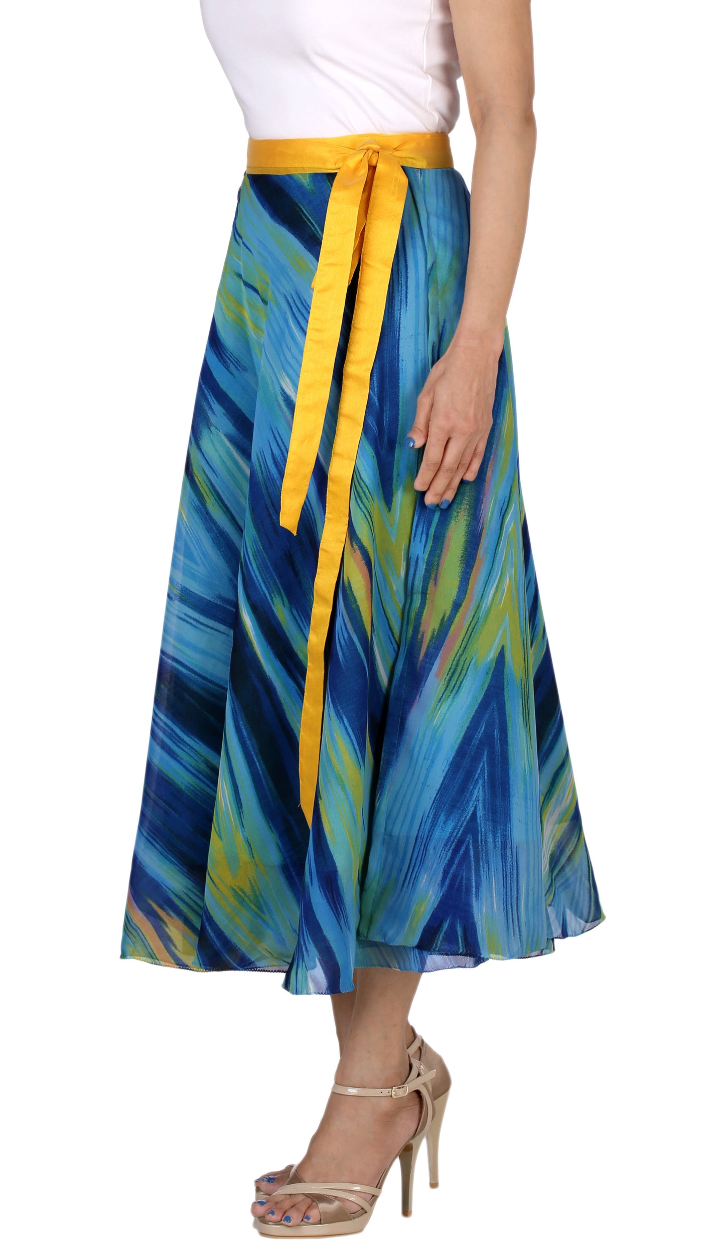 Blue Printed Wrap Skirt Free Size - WA000169
