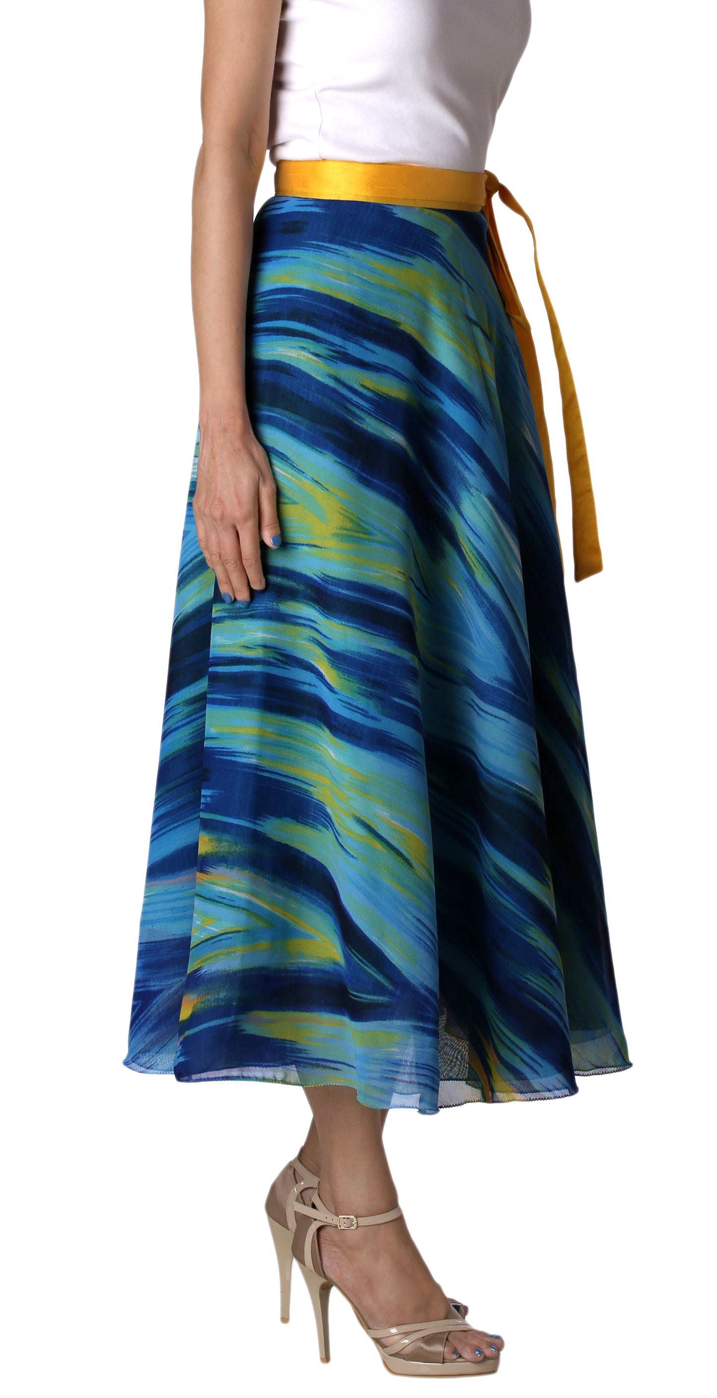 Blue Printed Wrap Skirt Free Size - WA000169