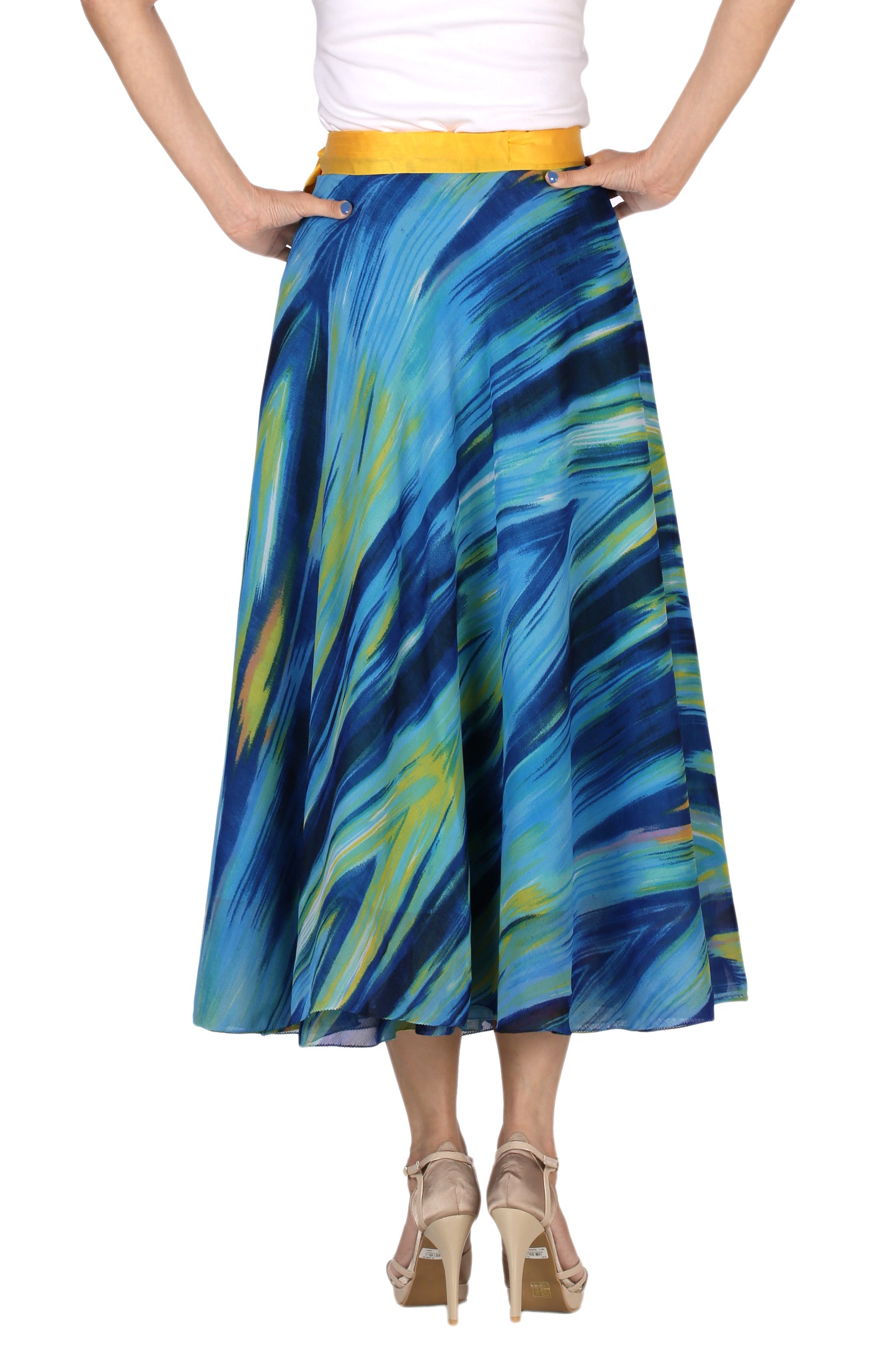 Blue Printed Wrap Skirt Free Size - WA000169