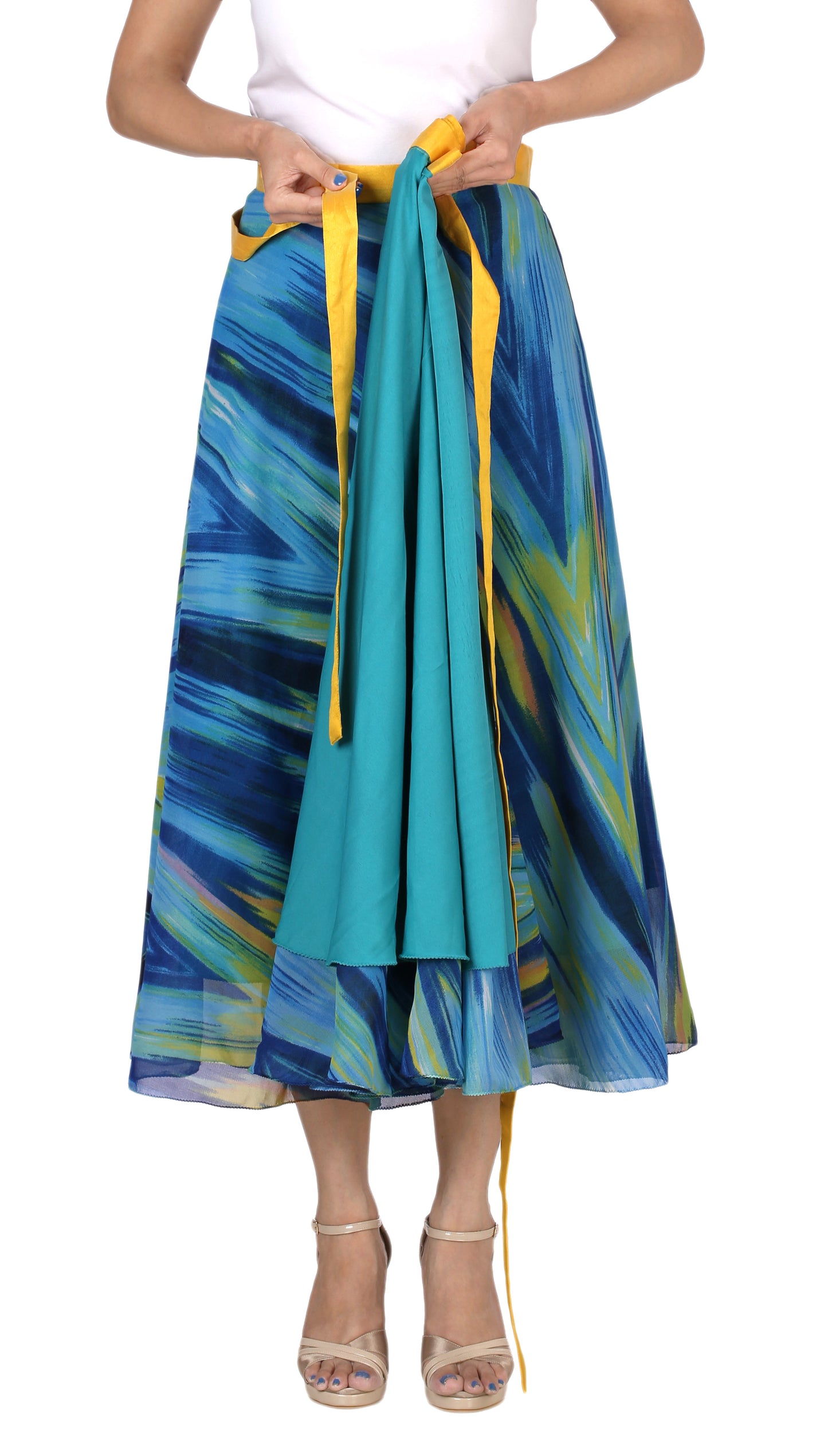 Blue Printed Wrap Skirt Free Size - WA000169